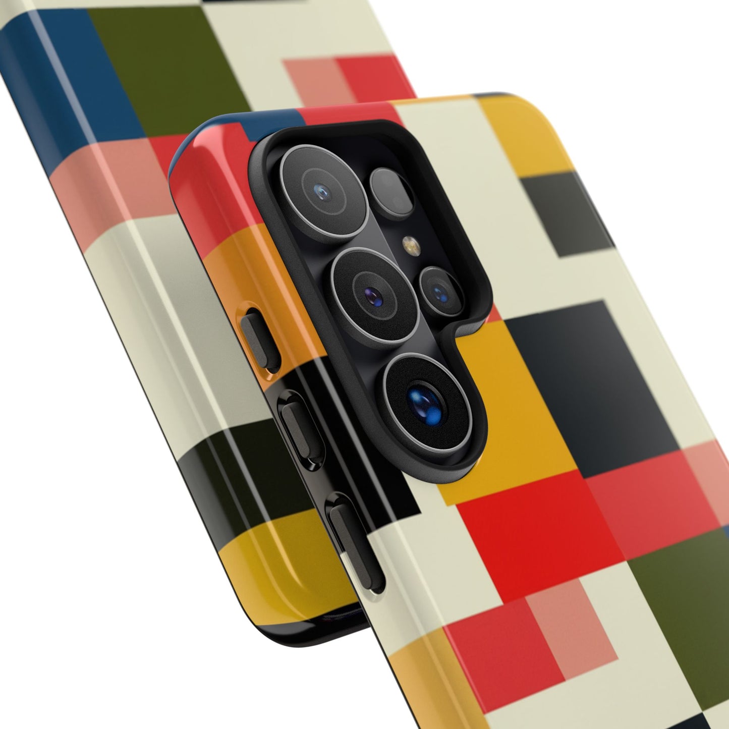 Abstract Color Block Tough Phone Case — Retro Geometric Protective Cover