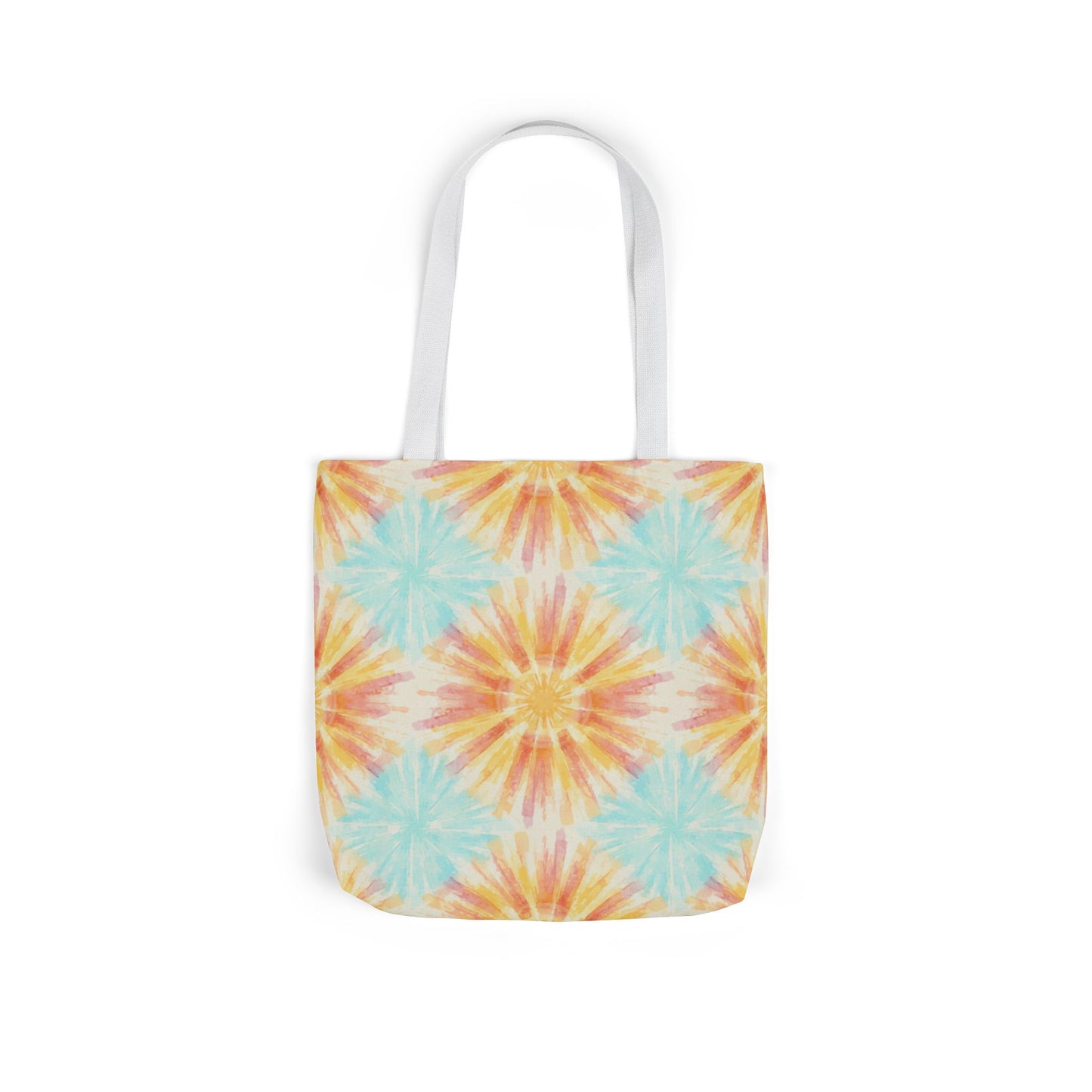 Tie-Dye Floral Canvas Tote Bag – Retro Sunburst Pattern, Beach & Market Bag