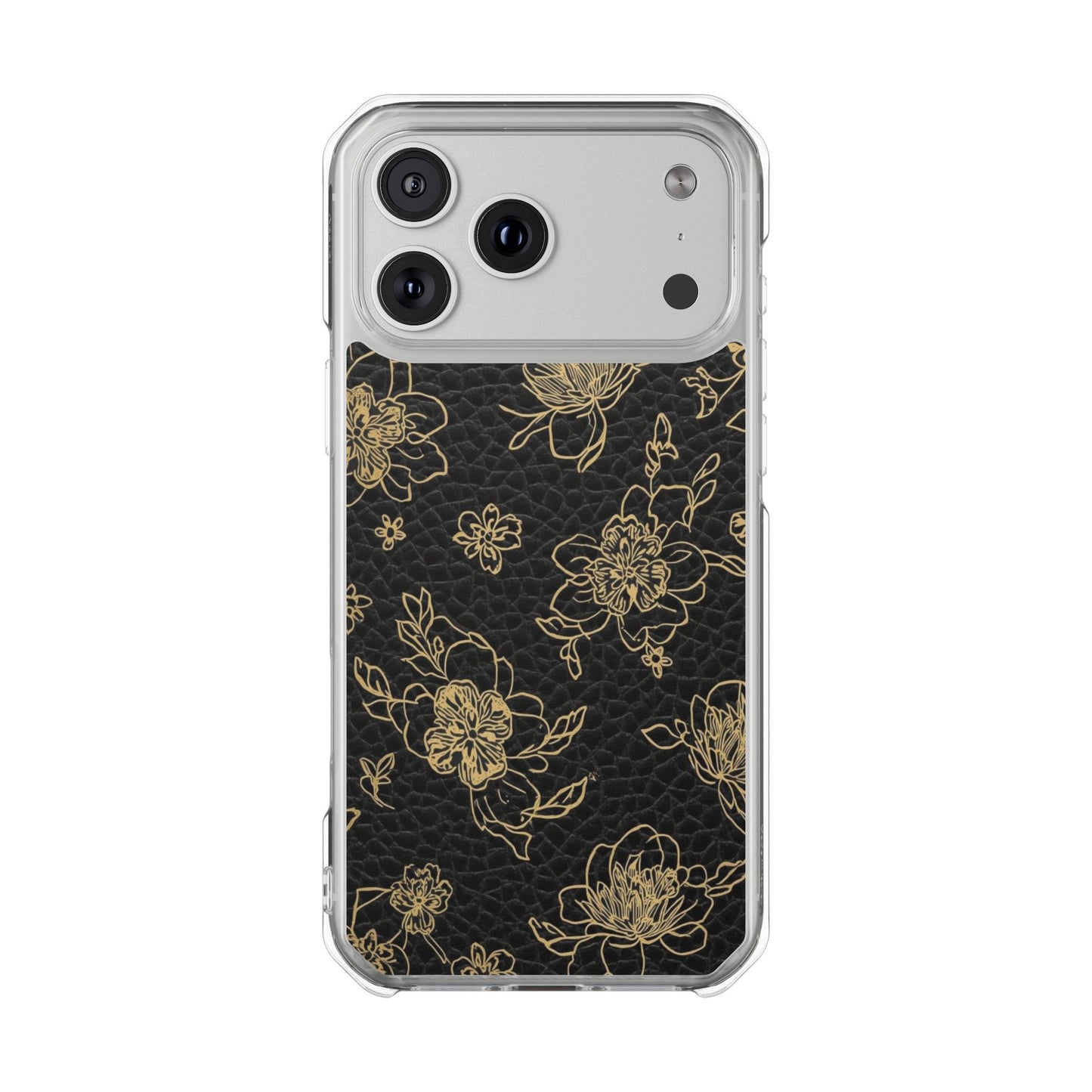 Clear Magnetic Impact Phone Case — Gold Floral Overlay