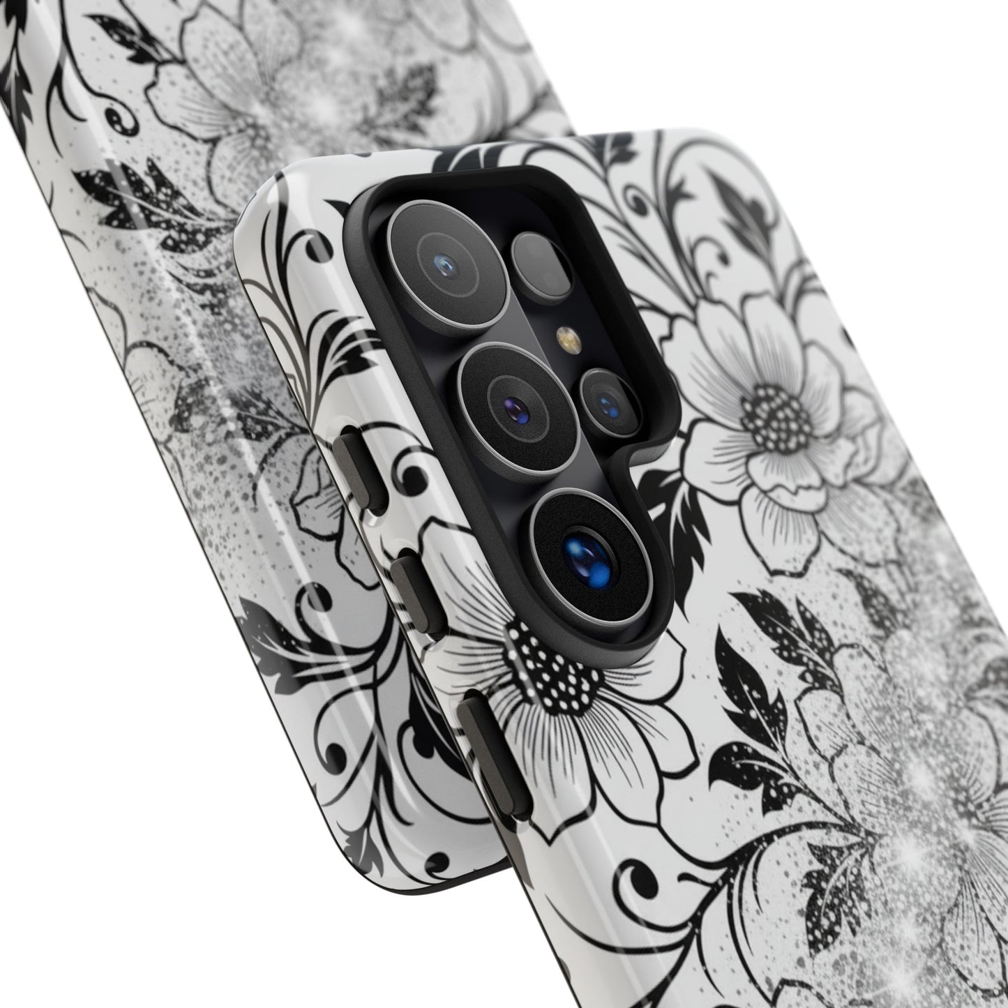 Floral Lace Phone Case — Black & White Vintage Flower Protective Case
