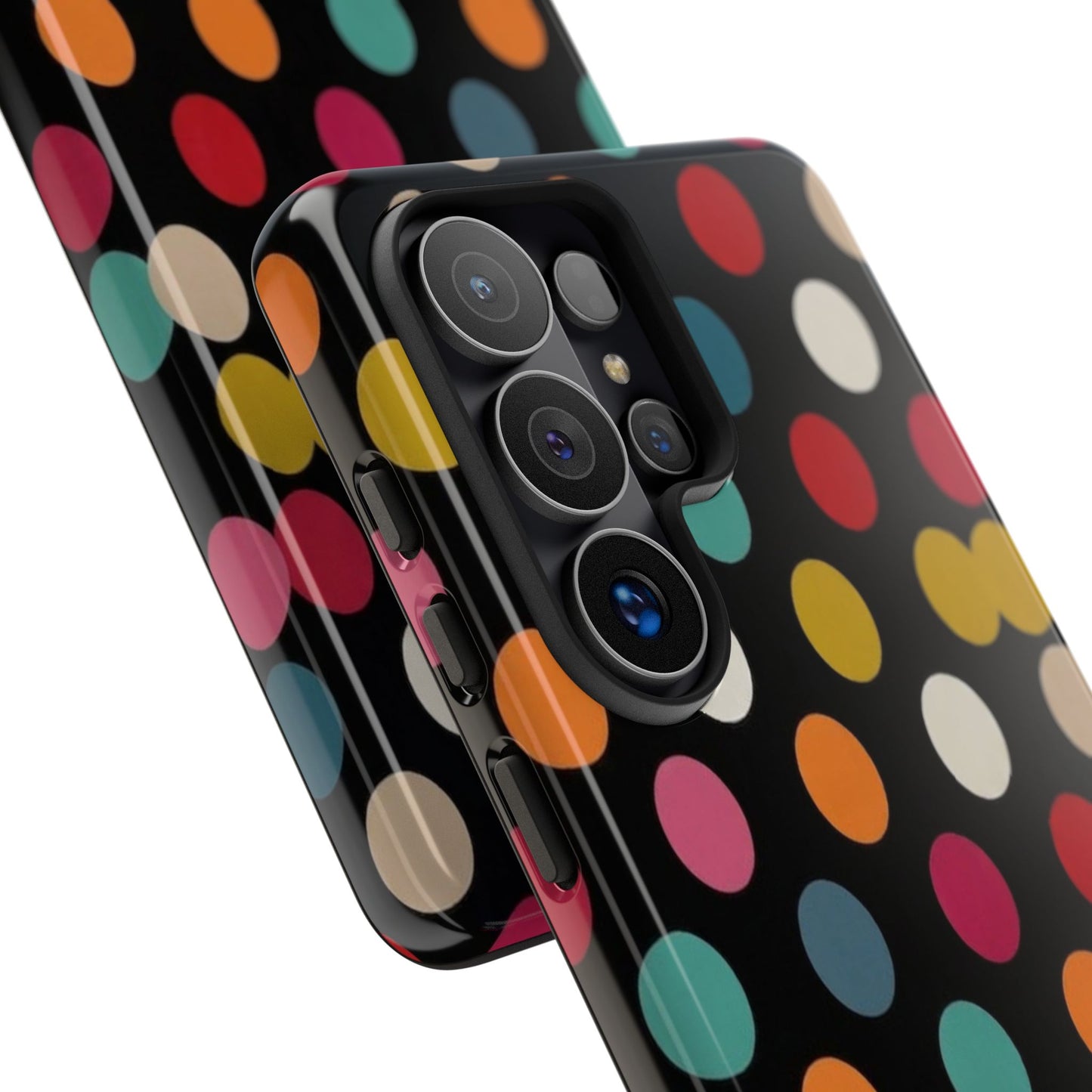 Polka Dot Tough Phone Case – Colorful Retro Dots on Black