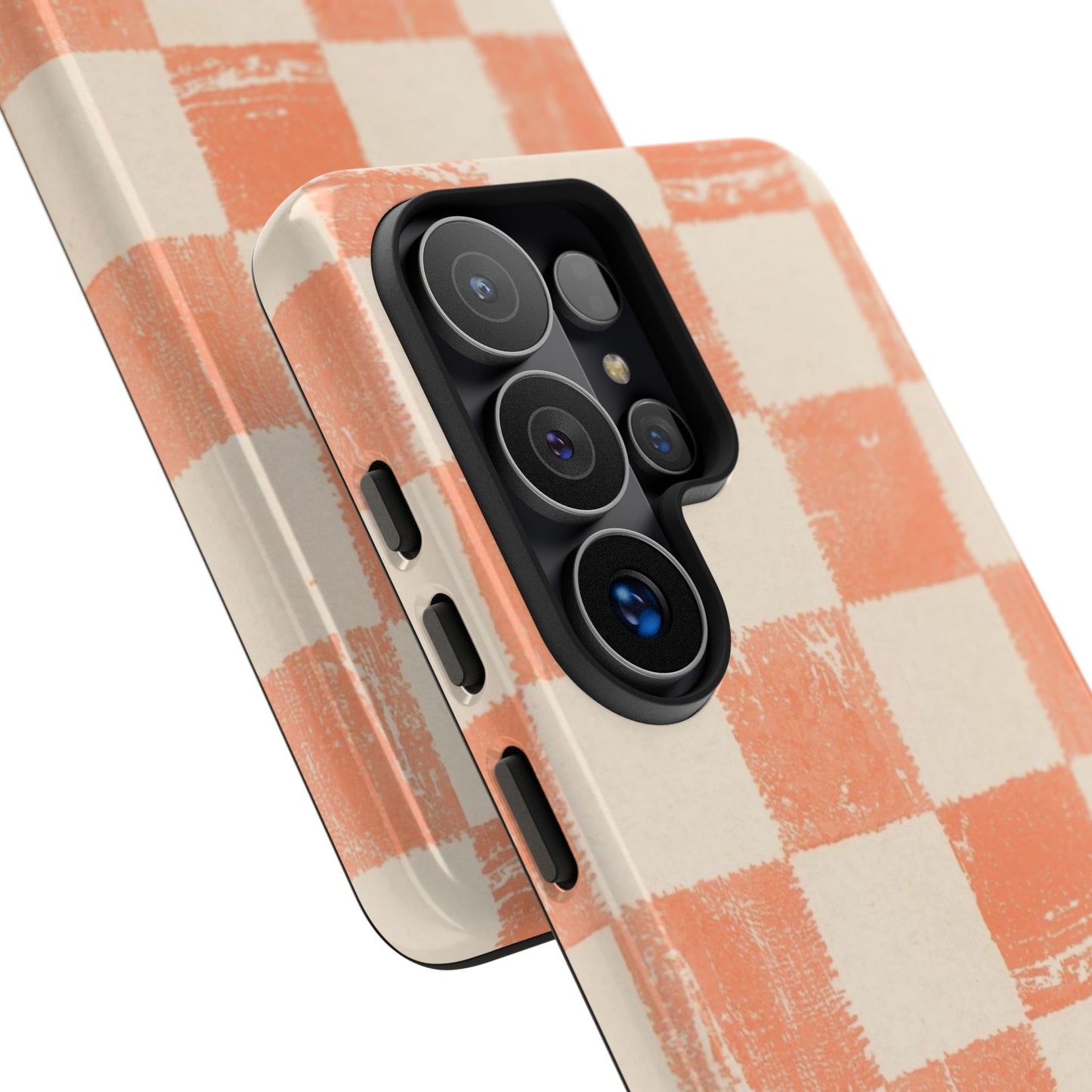Peach Checkerboard Tough Phone Case — Retro Distressed Grid Design