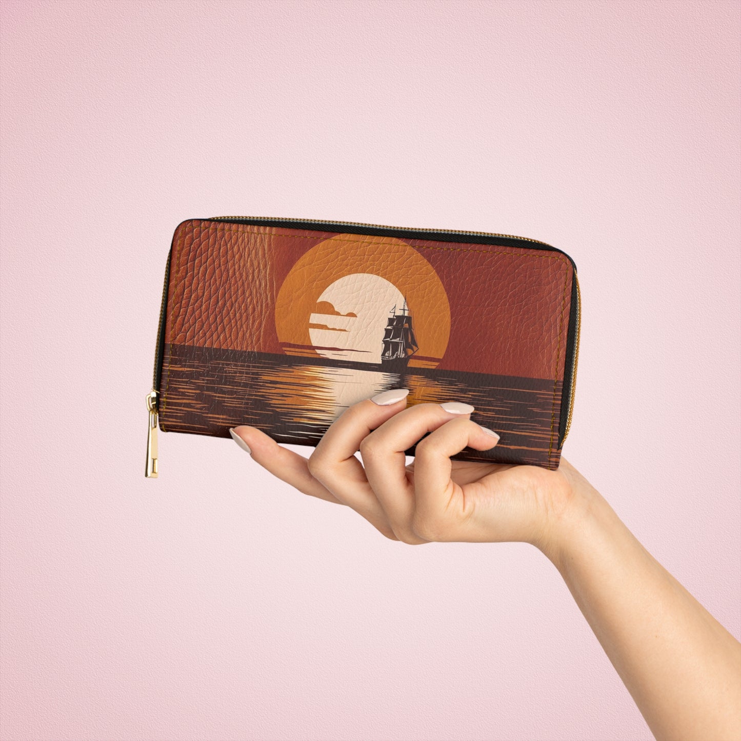Nautical Women's Wallet - Vegan Leather Zippered Coastal Wallet