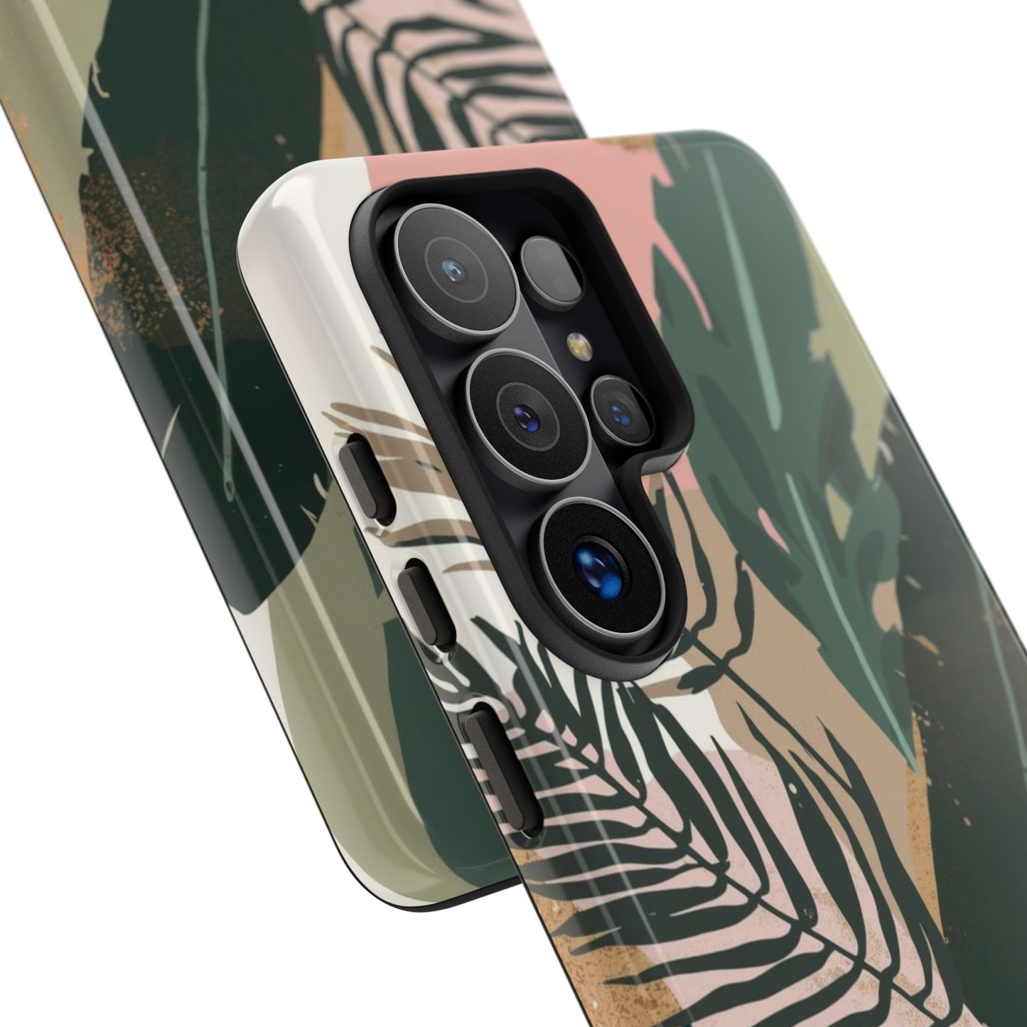 Tropical Leaf Tough Phone Case — Abstract Pink & Green Botanical Protective Cover