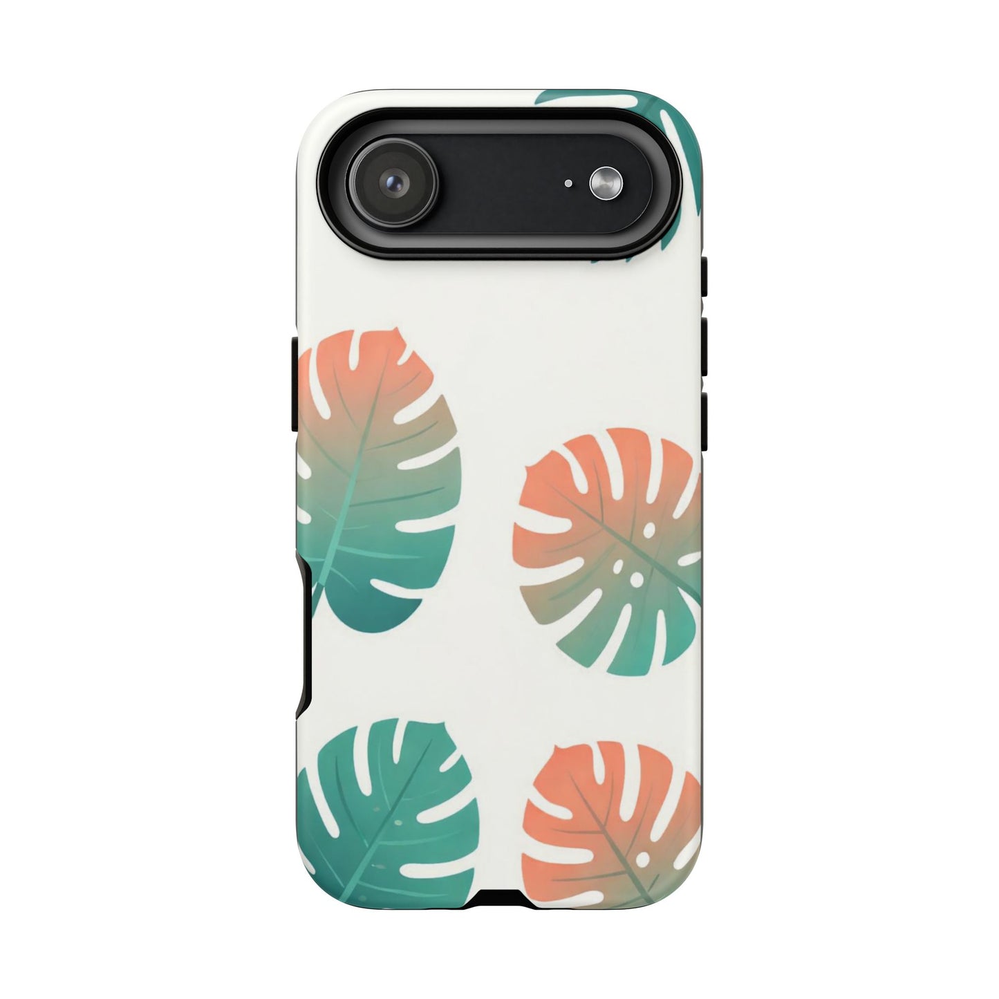 Tropical Monstera Tough Phone Case — Coral & Teal Leaf Protective Cover