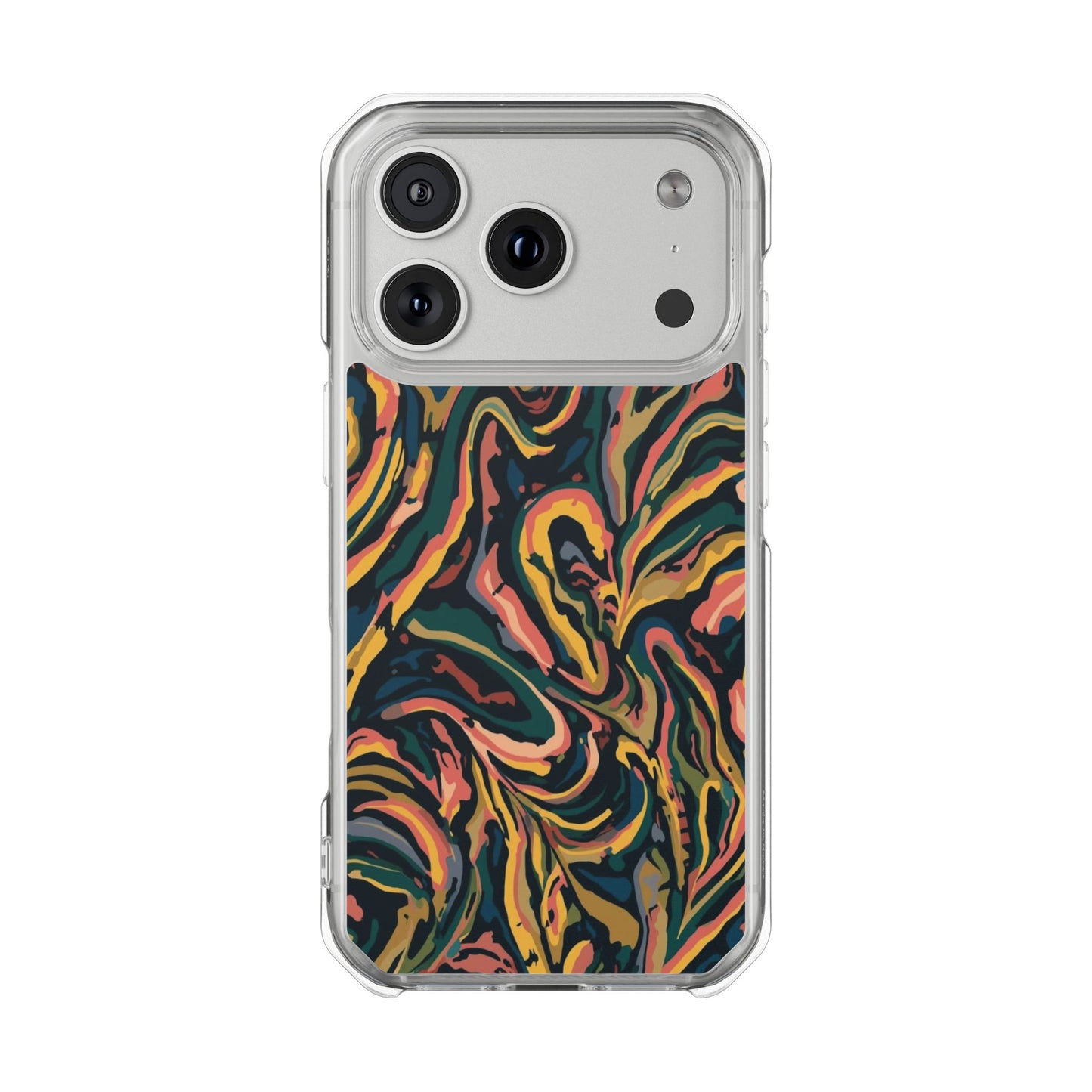 Abstract Swirl Magnetic Clear Phone Case — Yellow & Green Marble Impact Cover