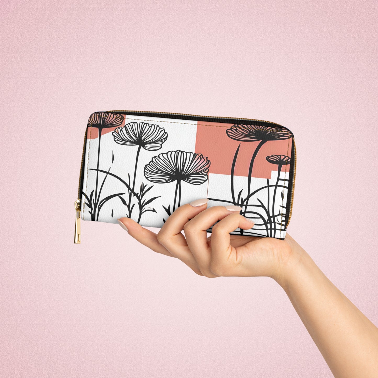 Women's Coastal Floral Wallet - Abstract Zippered Wallet