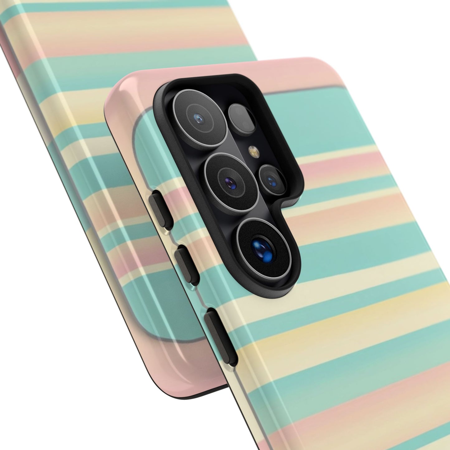 Pastel Striped Tough Phone Case — Mint, Peach & Cream Protective Cover