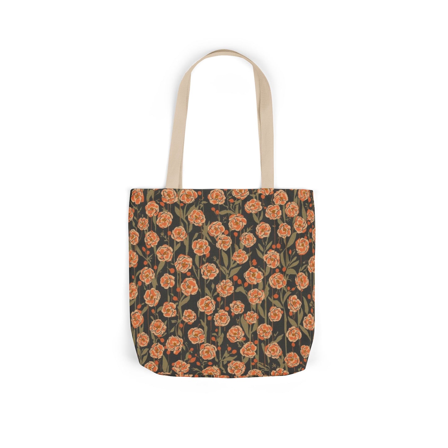 Floral Canvas Tote Bag — Vintage Orange Rose Pattern