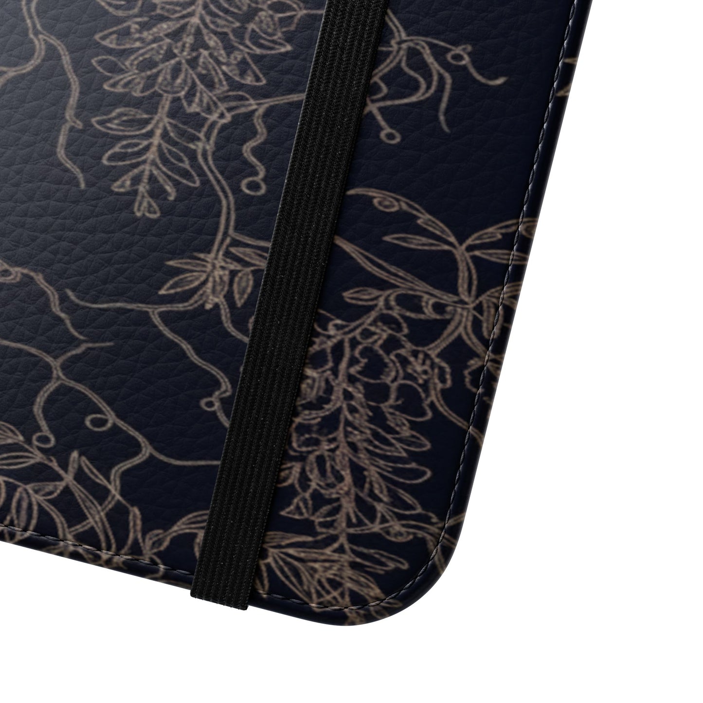 Botanical Noir Flip Phone Case — Dark Floral Wallet Cover with Card Slots