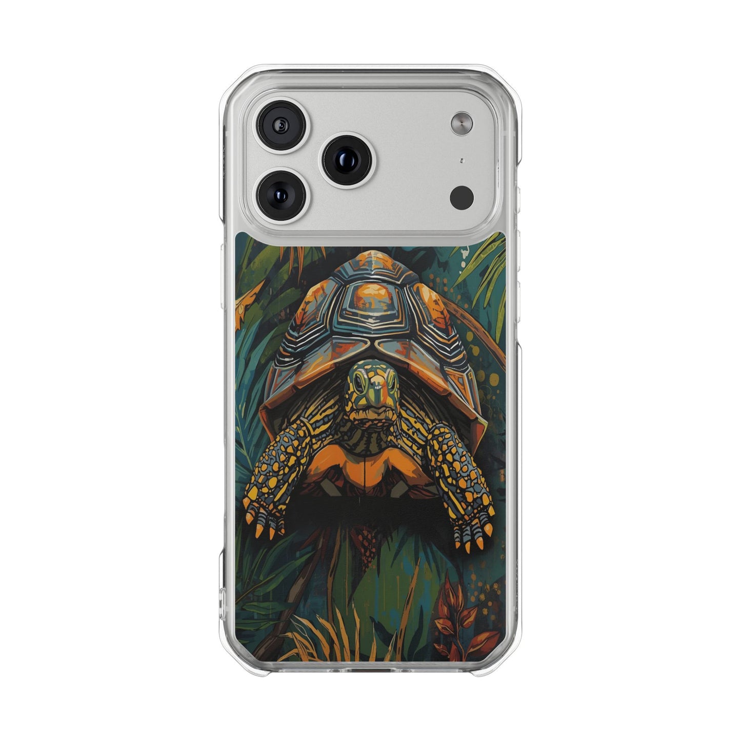 Clear Magnetic Phone Case — Tropical Turtle Art, Impact-Resistant iPhone Cover