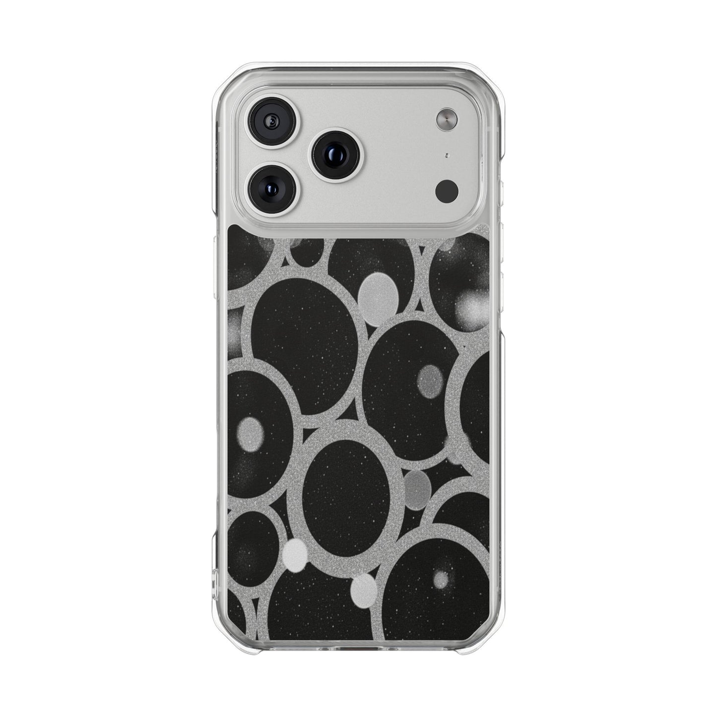 Magnetic Clear Phone Case — Abstract Black & Gray Bubble Design, Impact-Resistant