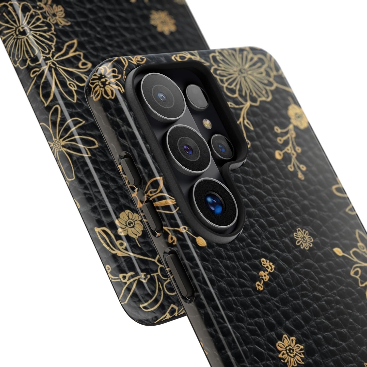 Floral Gold Foil Leather Texture Tough Phone Case