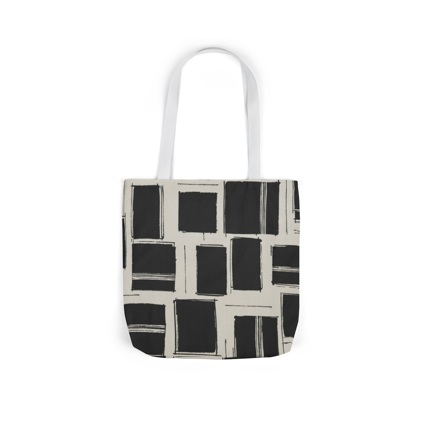 Black Brushstroke Squares Canvas Tote Bag — Modern Geometric Market Tote
