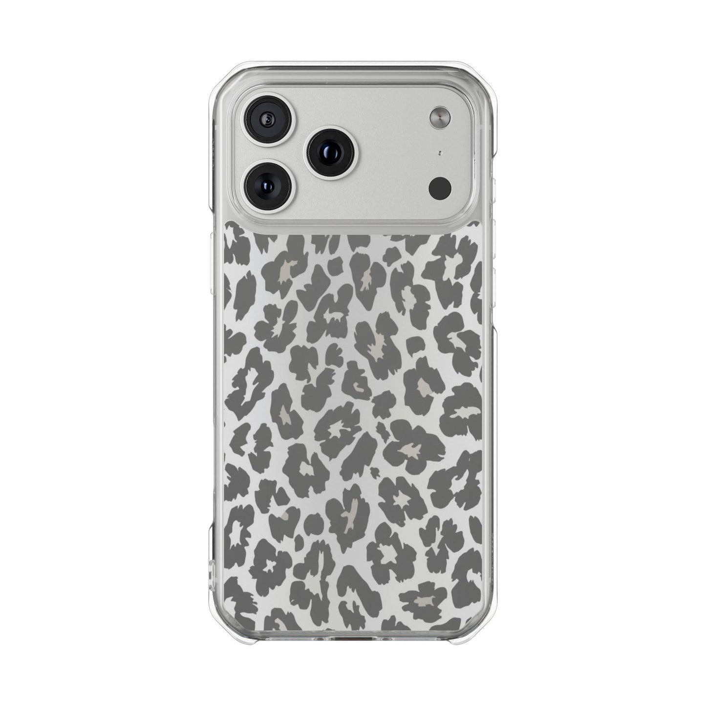 Clear Magnetic Impact Phone Case — Gray Leopard Print
