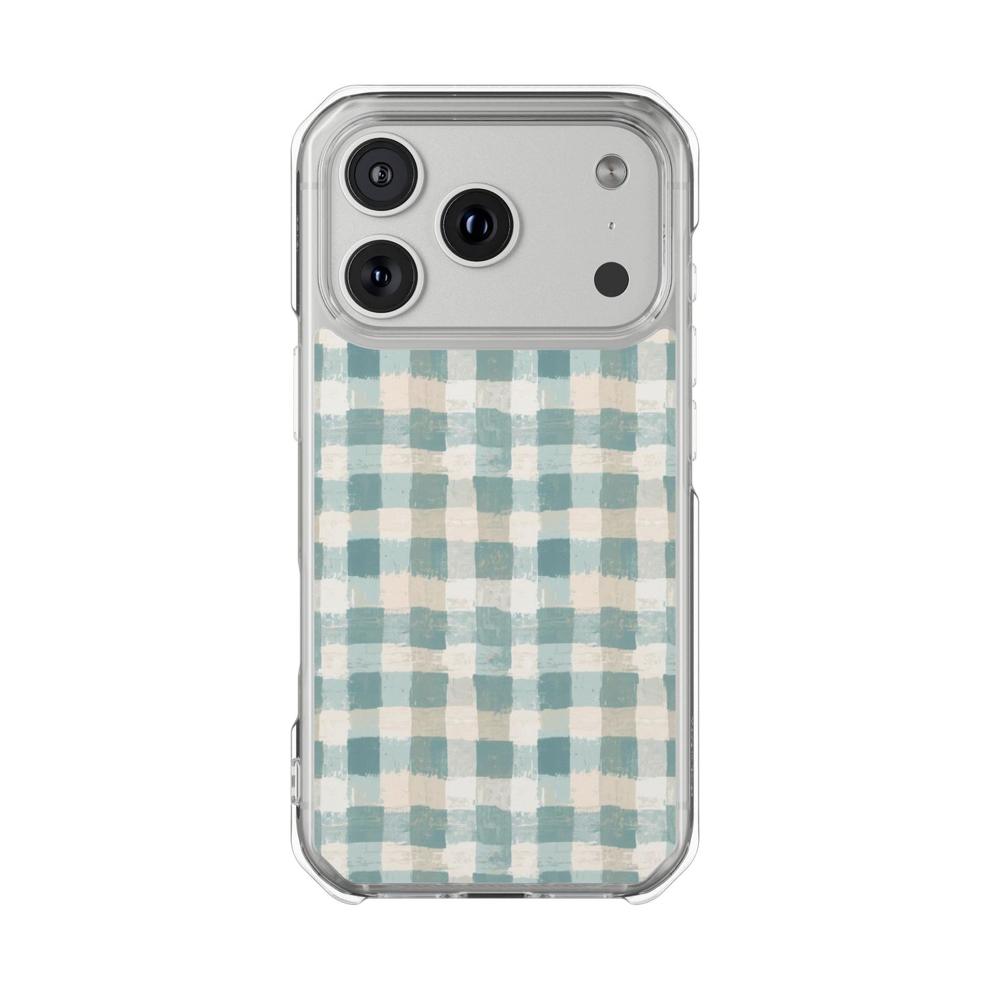 Clear Magnetic Impact Phone Case — Blue Green Gingham Plaid