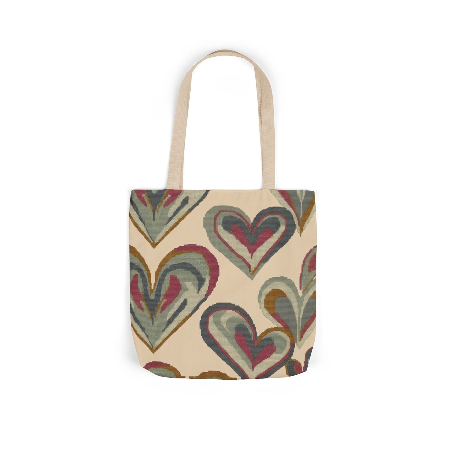 Heart Pattern Canvas Tote Bag — Retro Boho Hearts Reusable Grocery & Everyday Shopper
