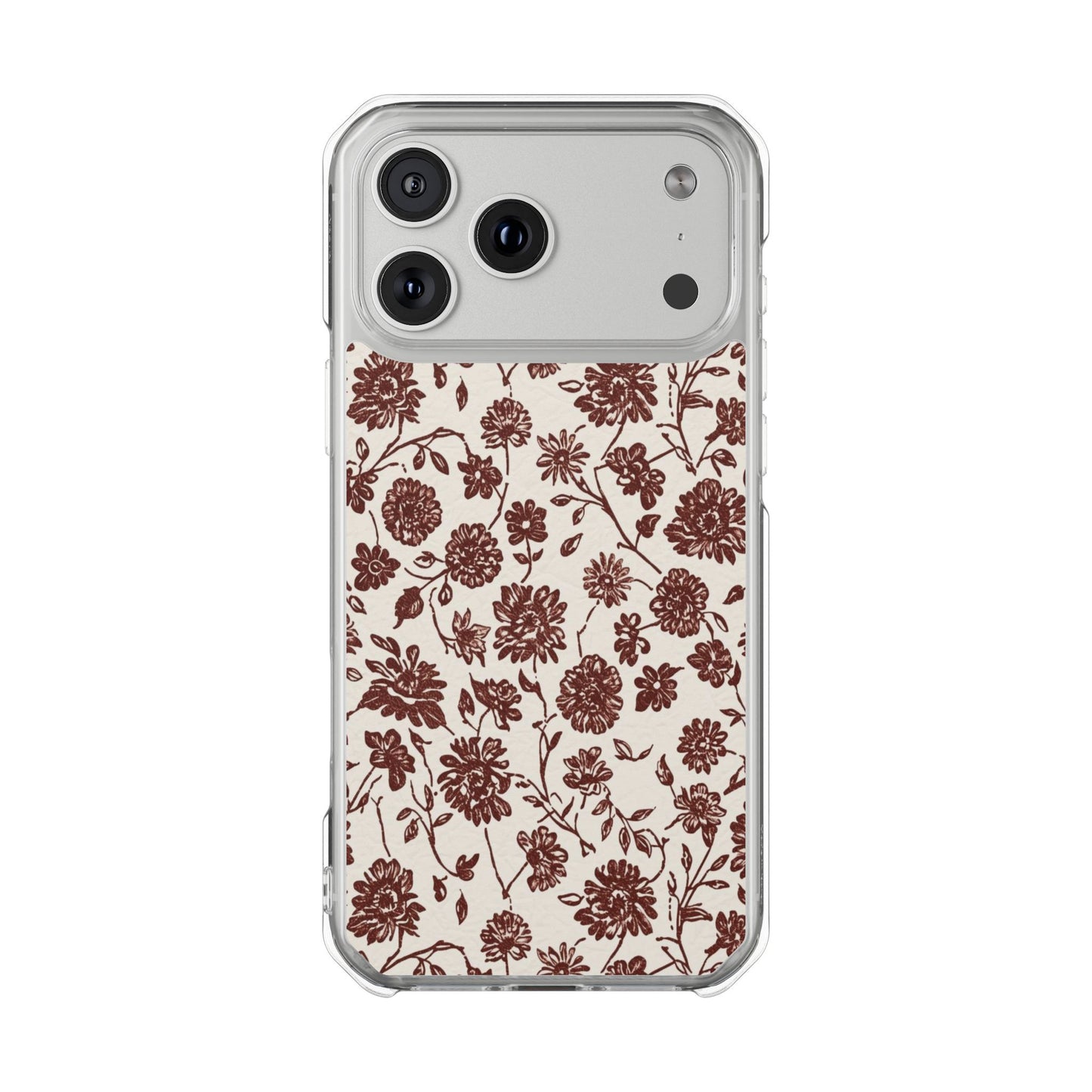 Floral Vintage Clear Phone Case — Brown Botanical Magnetic Impact Case