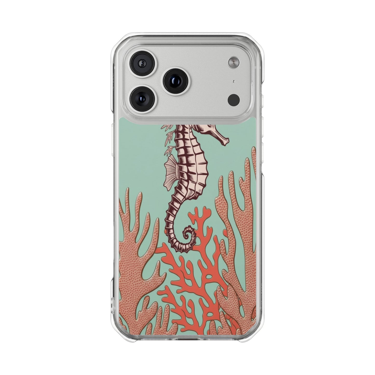 Clear Magnetic Phone Case — Seahorse & Coral Ocean Design