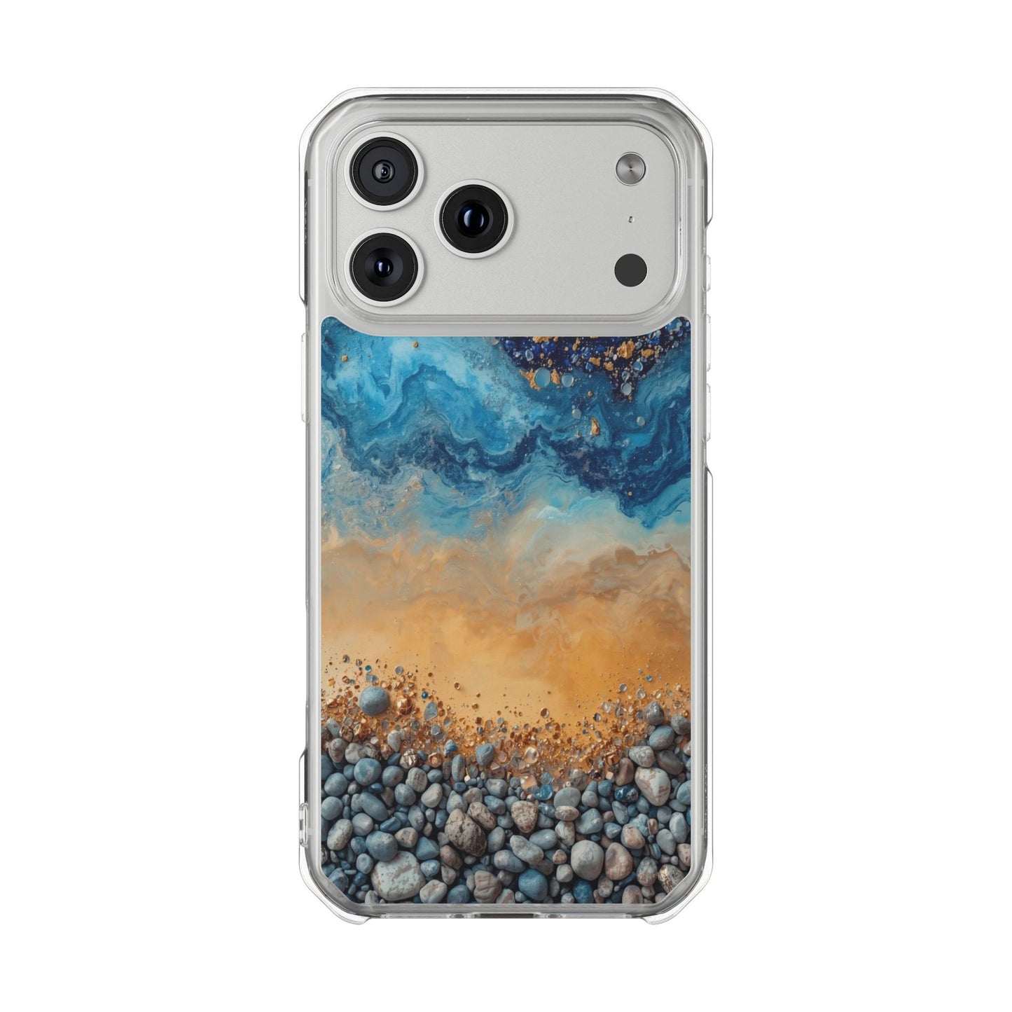 Clear Magnetic Phone Case — Blue Ocean Agate Design, Impact-Resistant Protection