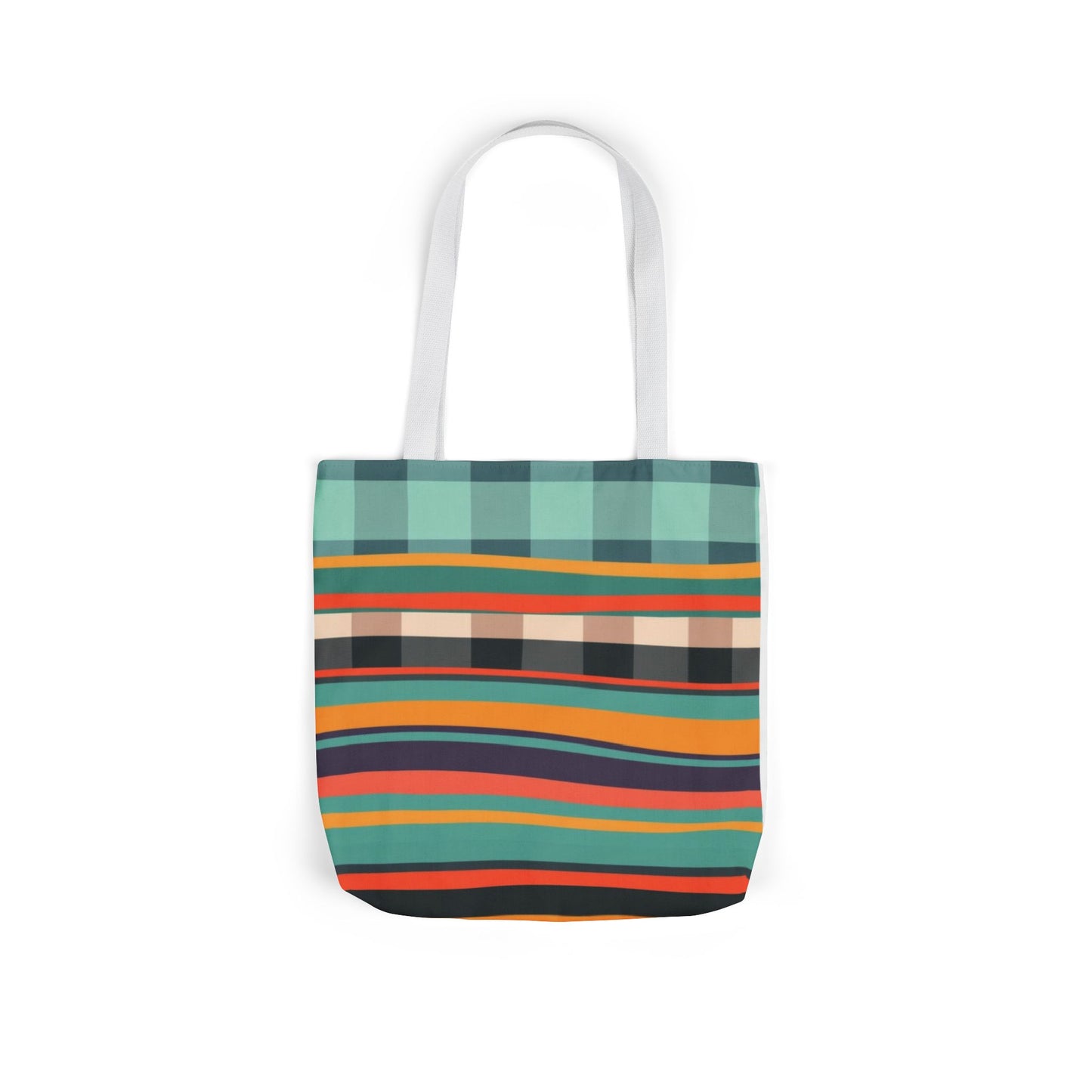 Striped Retro Canvas Tote Bag — Colorful Teal & Orange Market Tote
