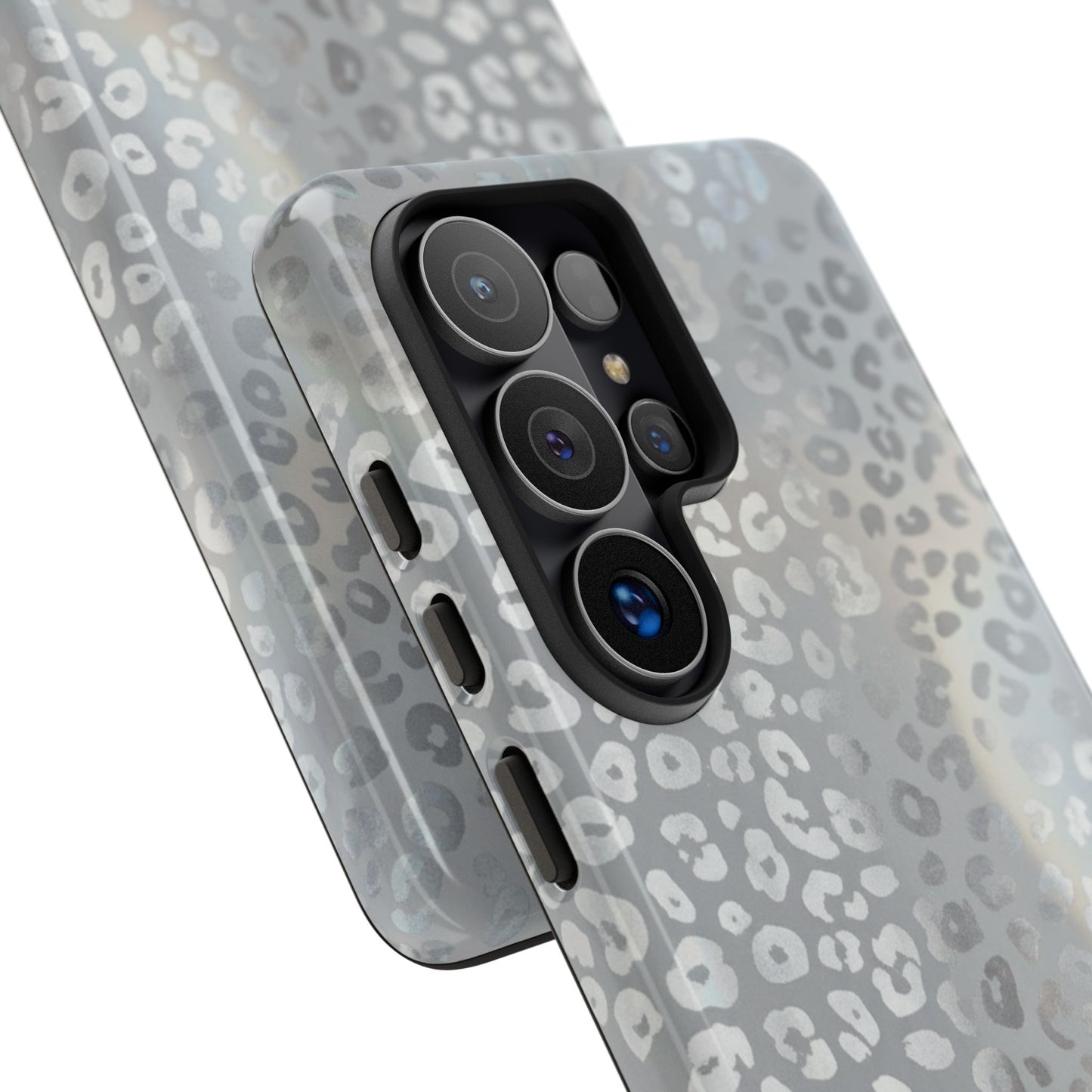 Grey Leopard Print Tough Phone Case — Durable Protective iPhone Cover