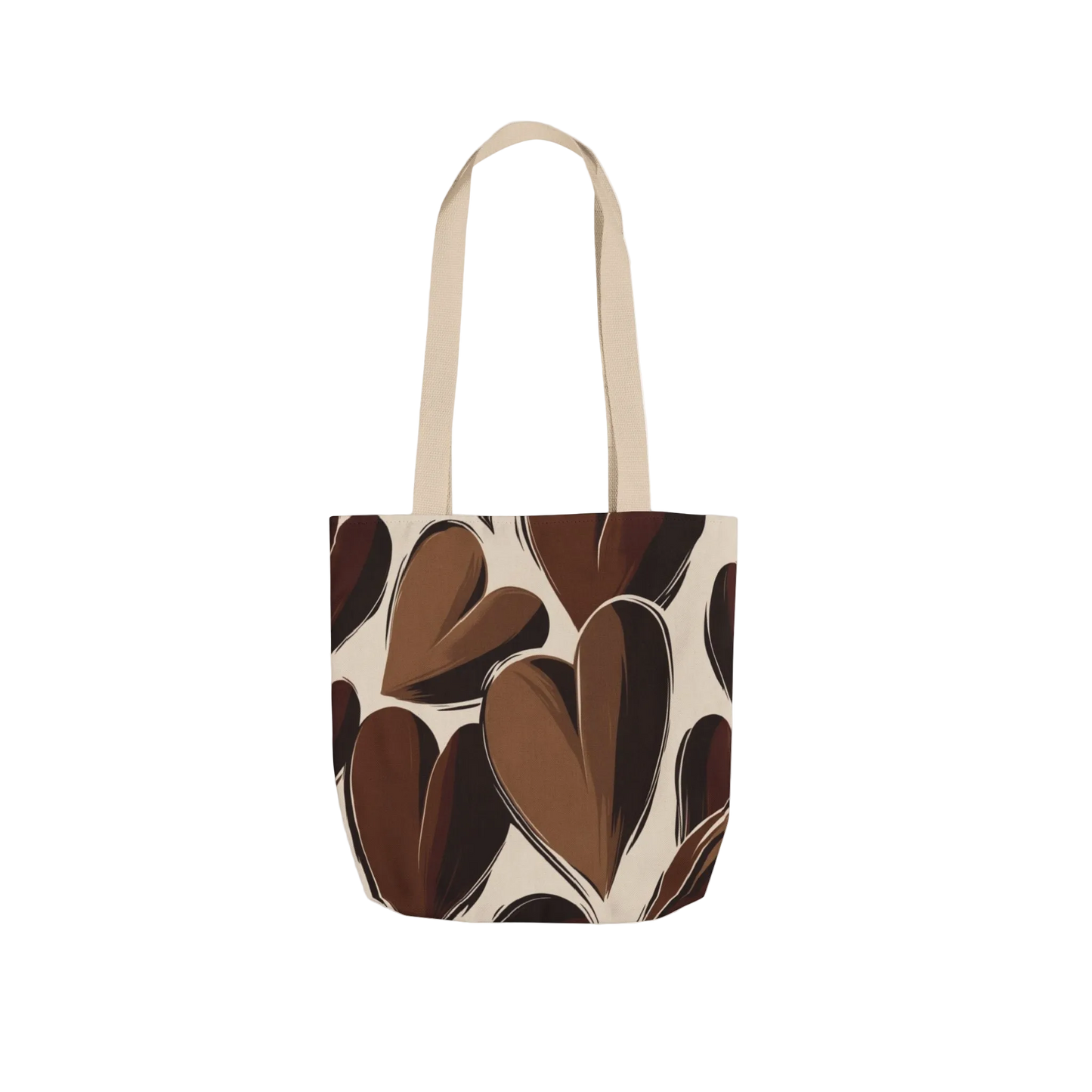 Mocha Hearts Canvas Tote Bag - Reusable Market Tote