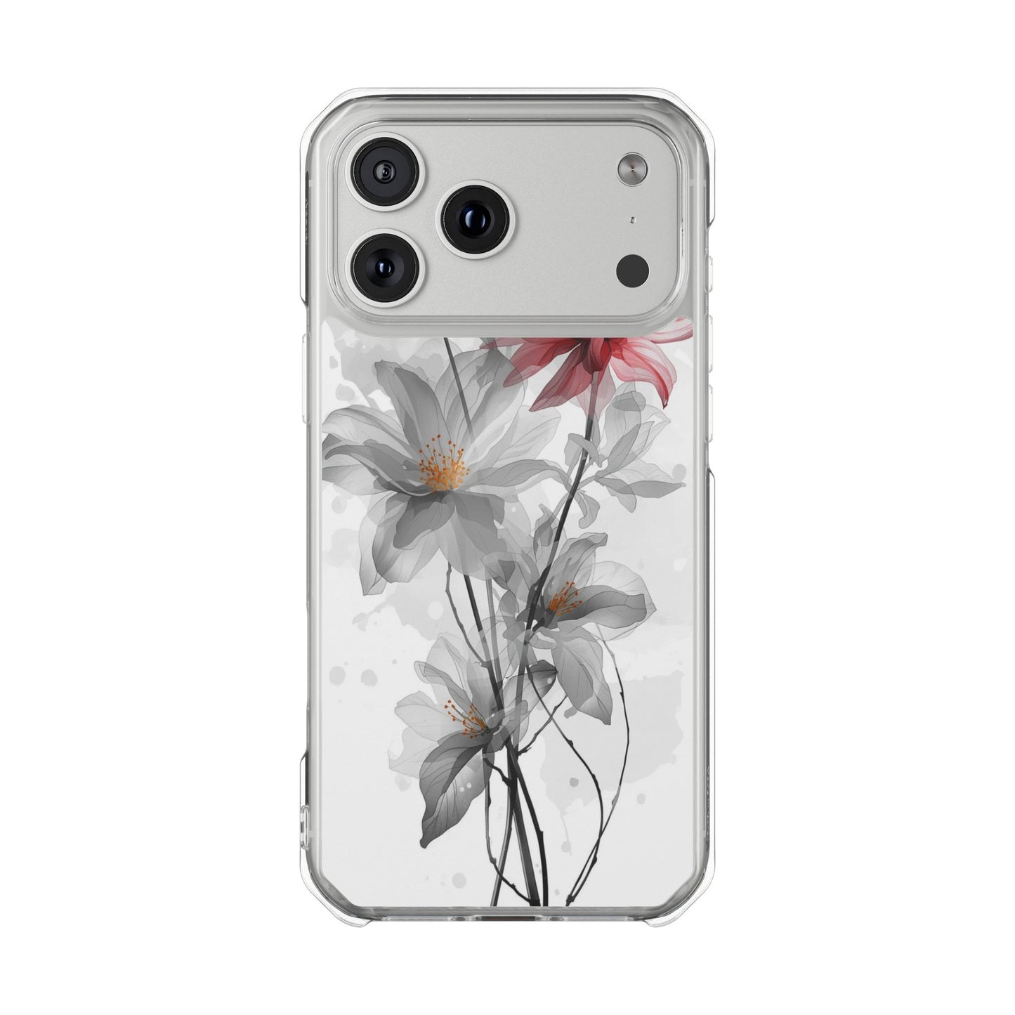 Clear Magnetic Phone Case — Watercolor Pink & Gray Floral Impact Protection