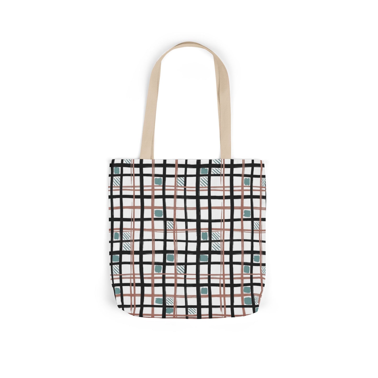 Copy of Checked Canvas Tote Bag with Color-Block Straps — Stylish Everyday Market Bag