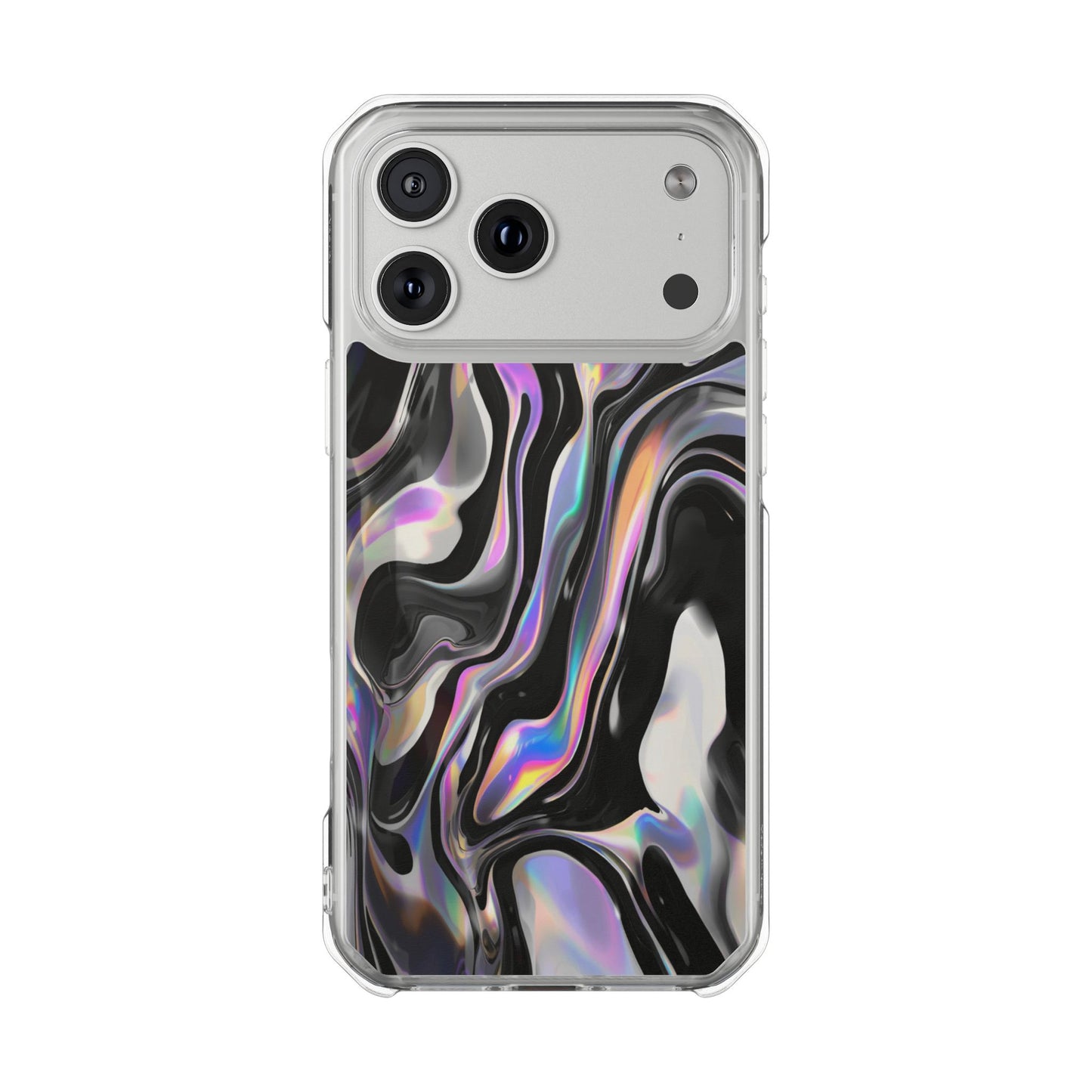 Magnetic Clear Impact Phone Case — Iridescent Black Marble Design