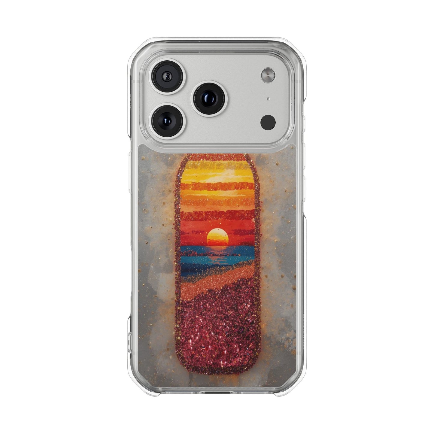 Clear Magnetic Phone Case — Sunset Bottle Beach Art