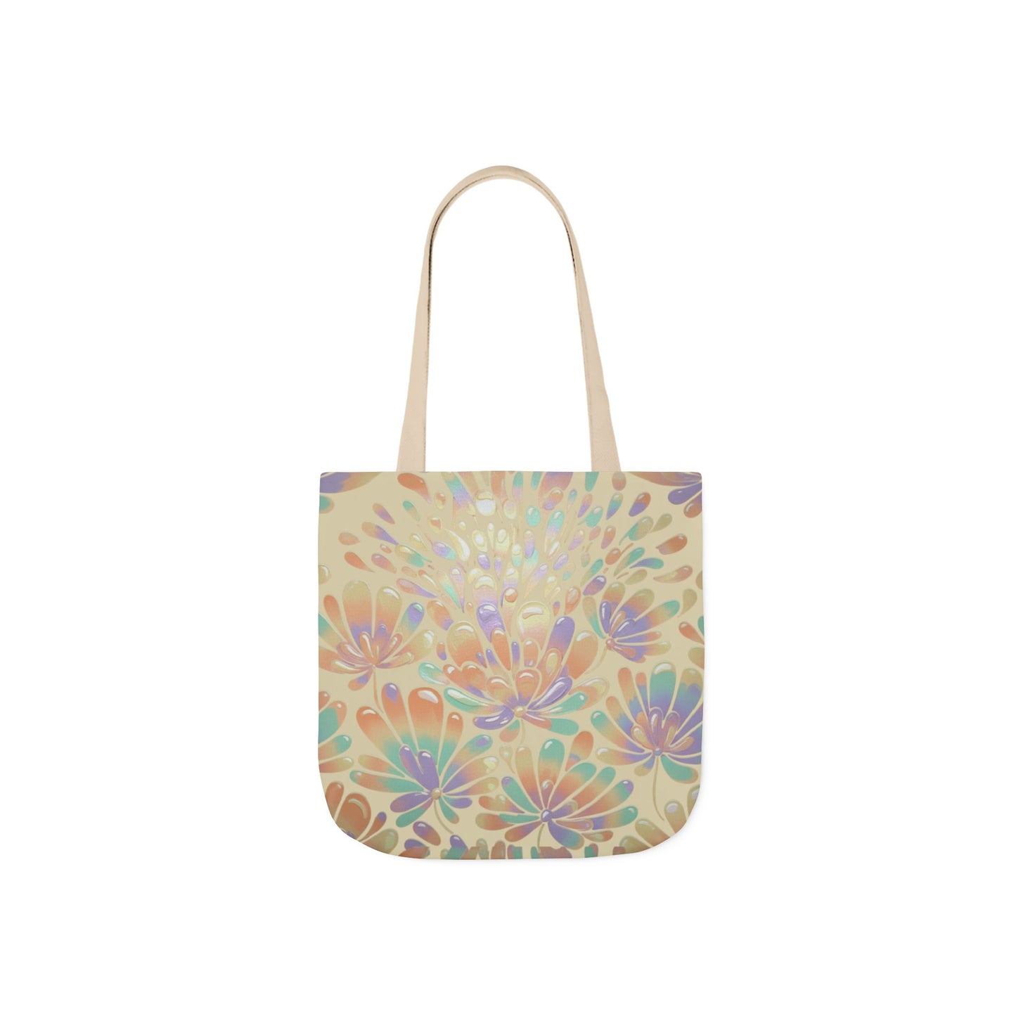 Pastel Floral Canvas Tote Bag — Soft Watercolor Lotus Pattern