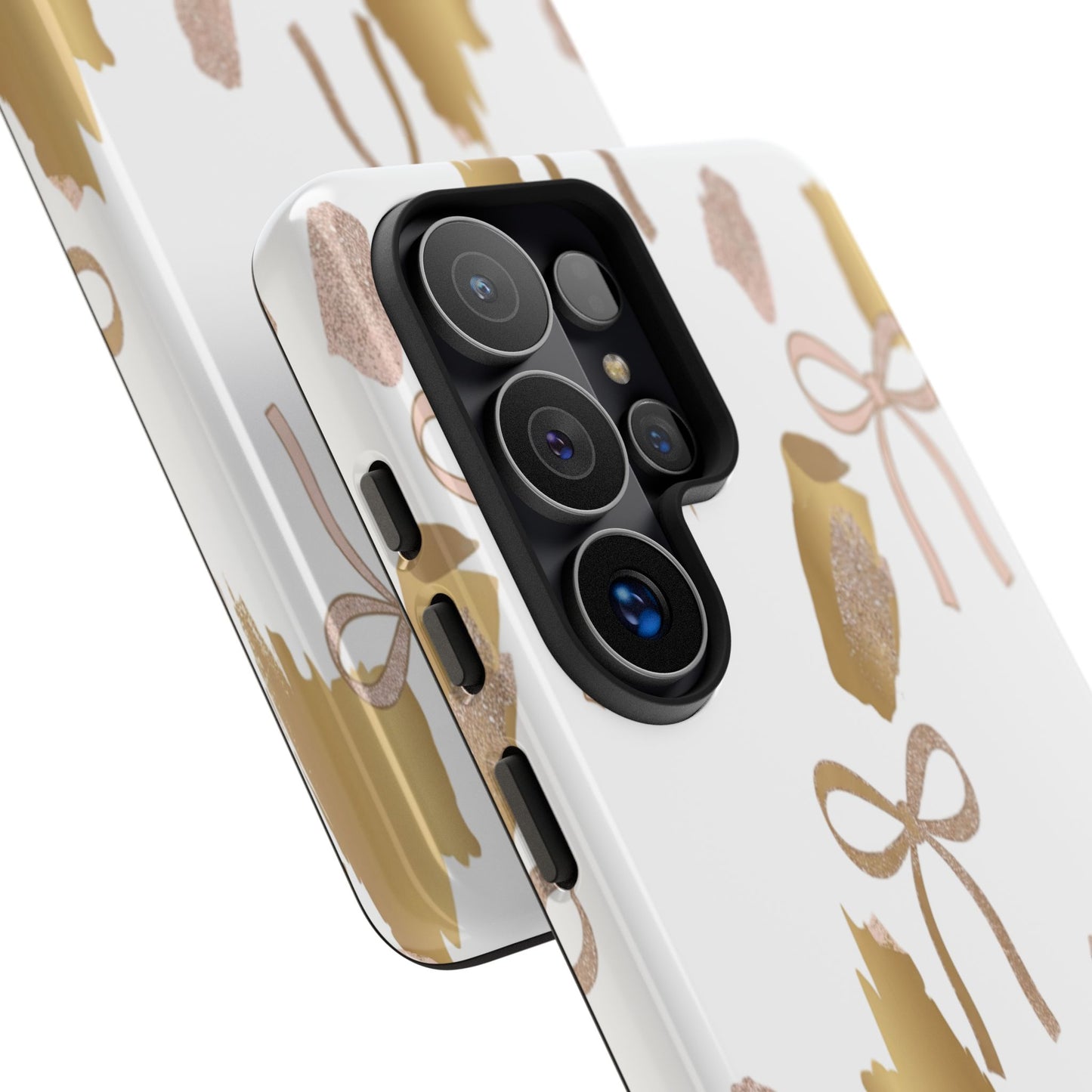 Phone Case — Gold Brushstroke & Blush Bow Pattern