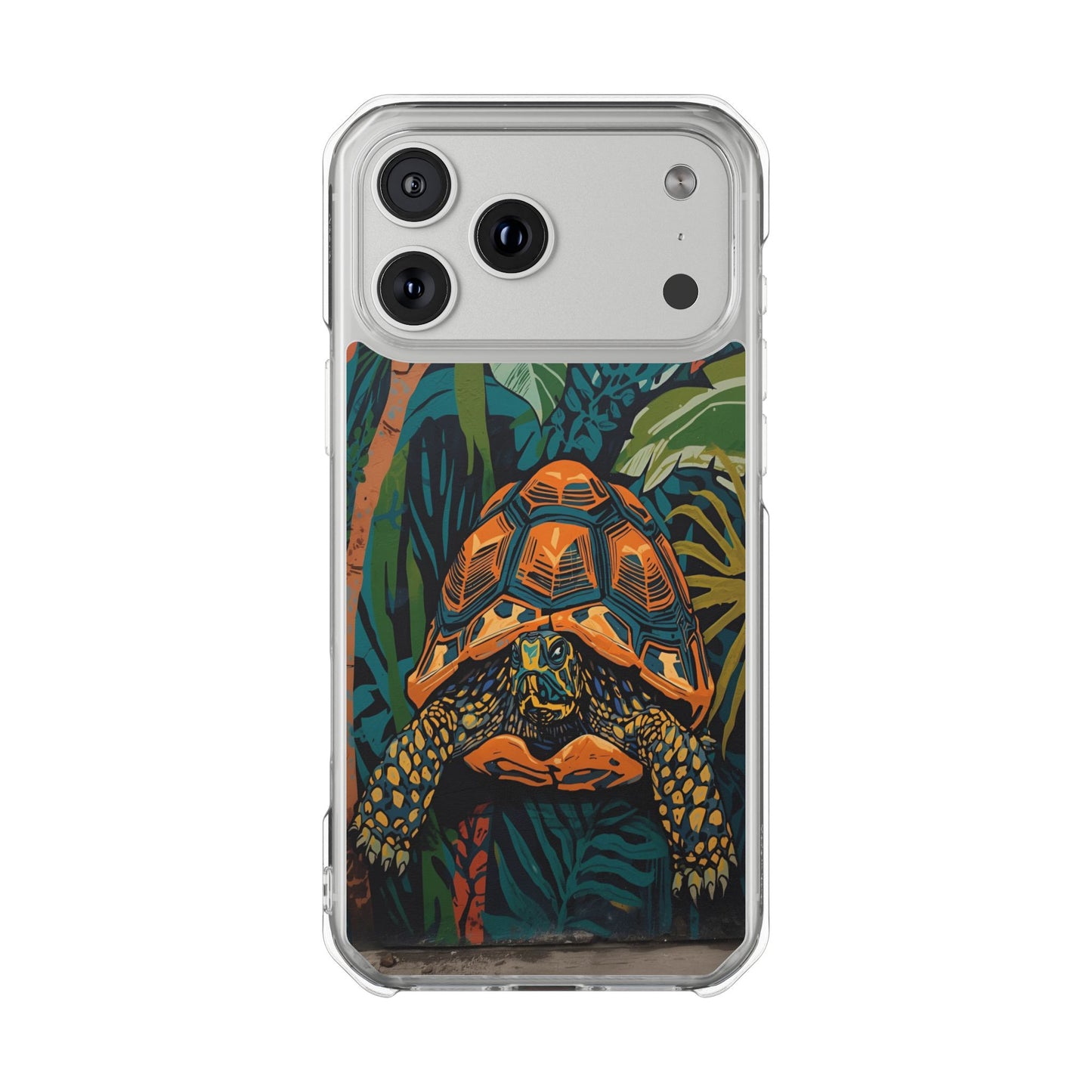 Tortoise Jungle Magnetic Clear Phone Case — Protective Clear Case with Tropical Tortoise Art