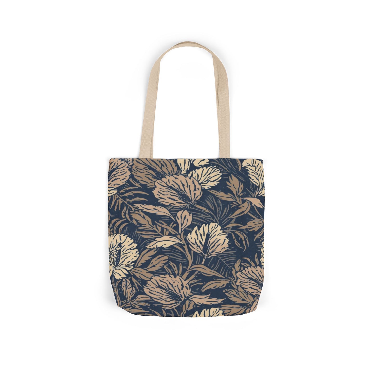Botanical Vintage Leaf Tote Bag — Navy Canvas Grocery & Everyday Market Tote