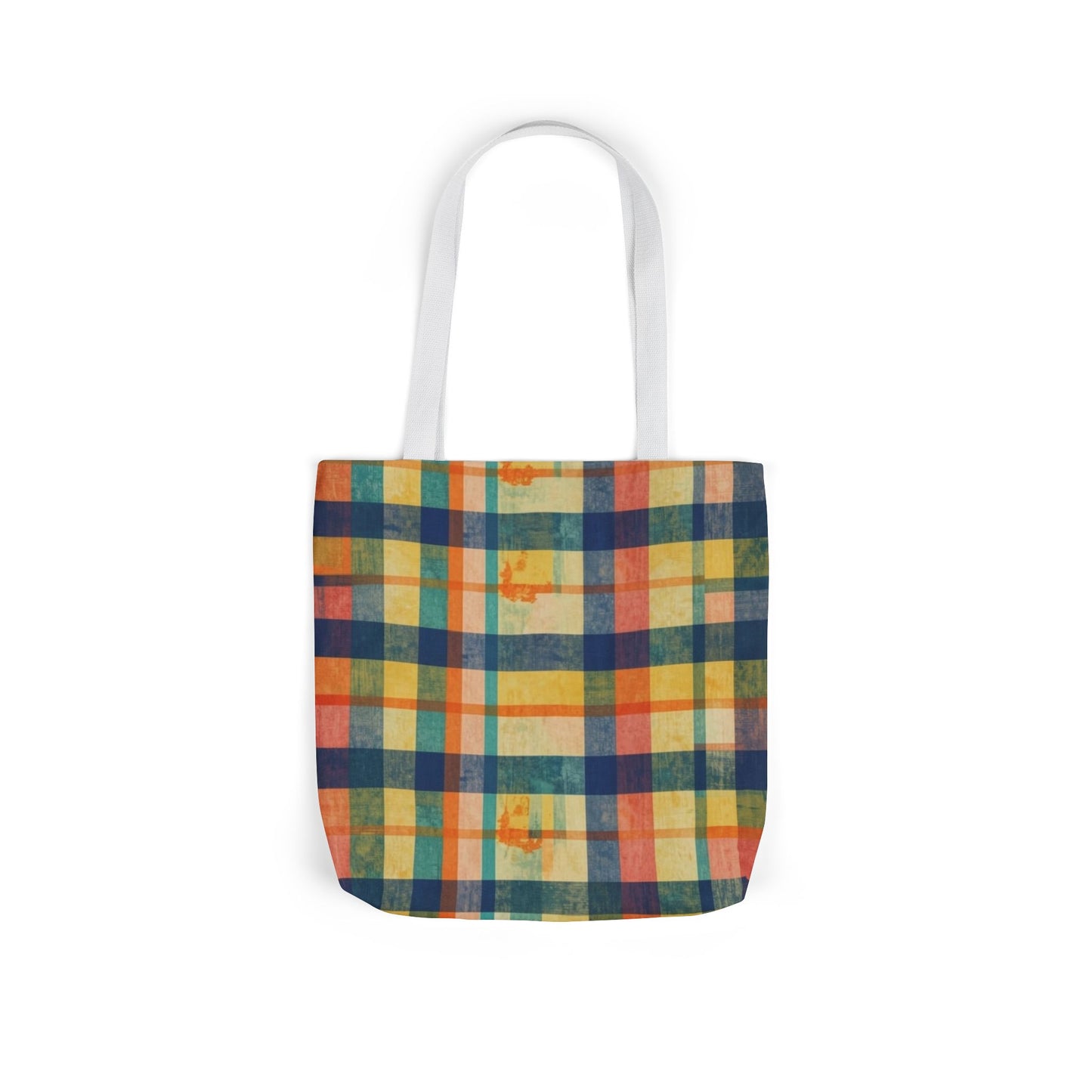 Plaid Canvas Tote Bag — Vintage Yellow & Navy Check Shopper