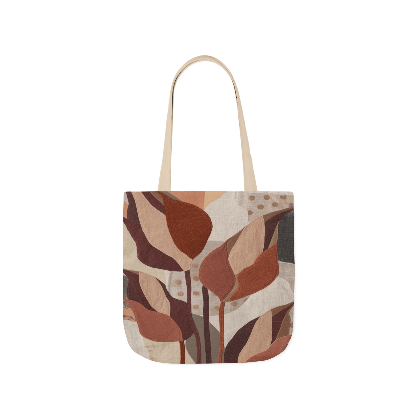 Verdant Mosaic Canvas Tote — Earthy Leaf Collage Bag