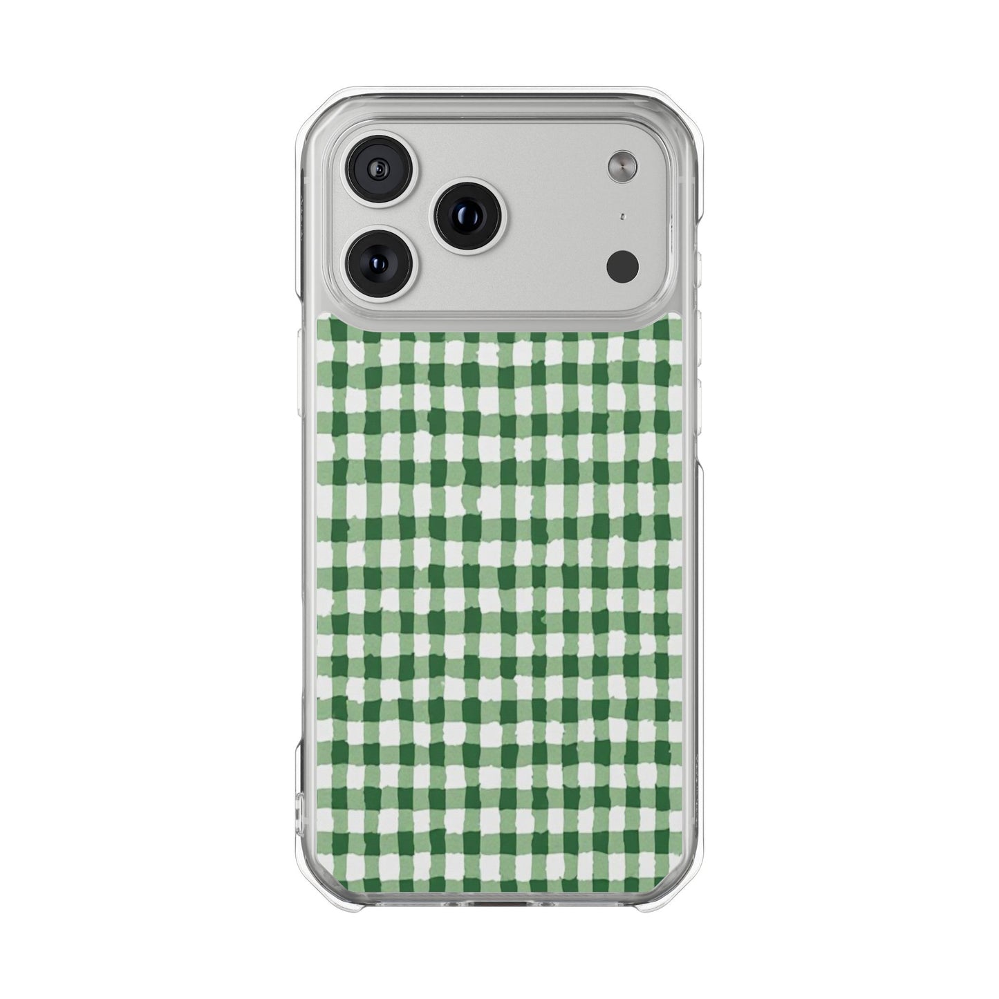 Green Gingham Clear Magnetic Phone Case — Protective Impact Cover