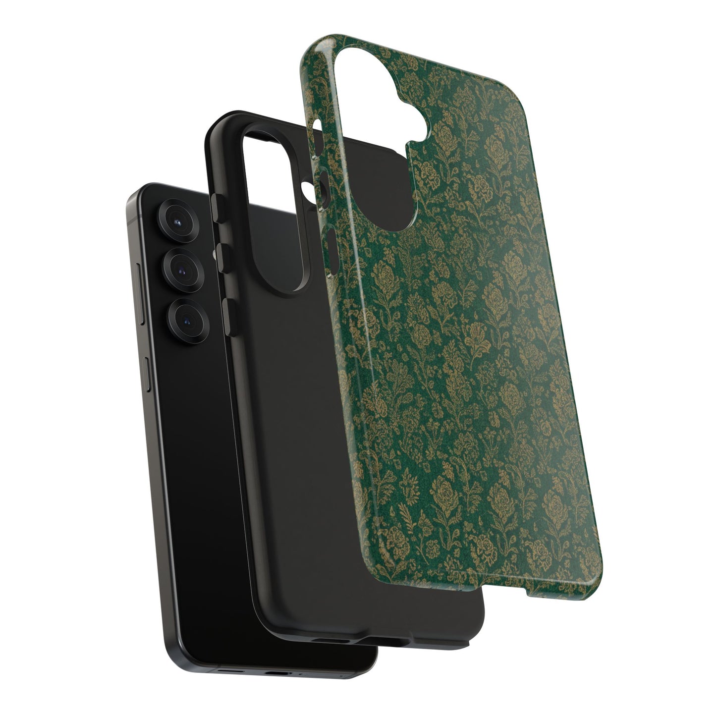 Vintage Floral Tough Phone Case — Green Damask Protective Cover