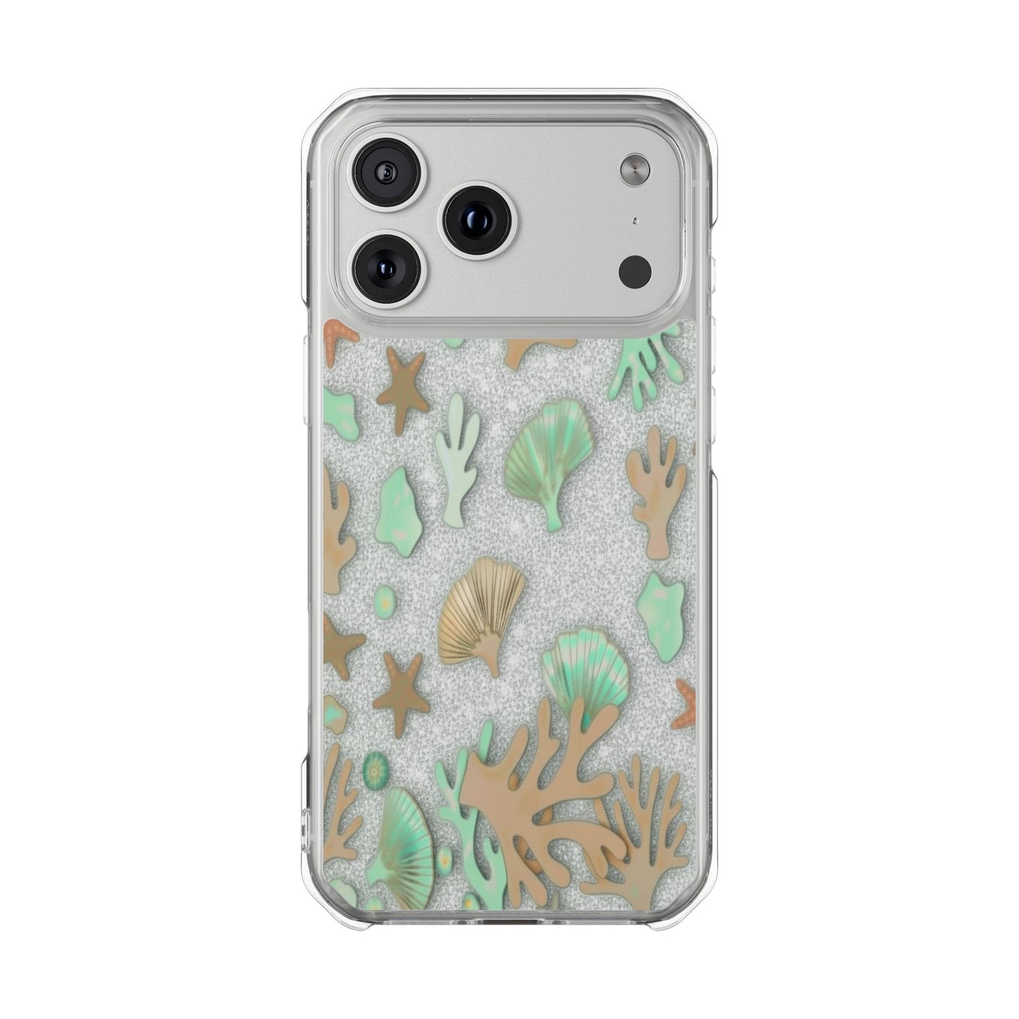 Clear Magnetic Phone Case — Sea Shell & Coral Glitter Design