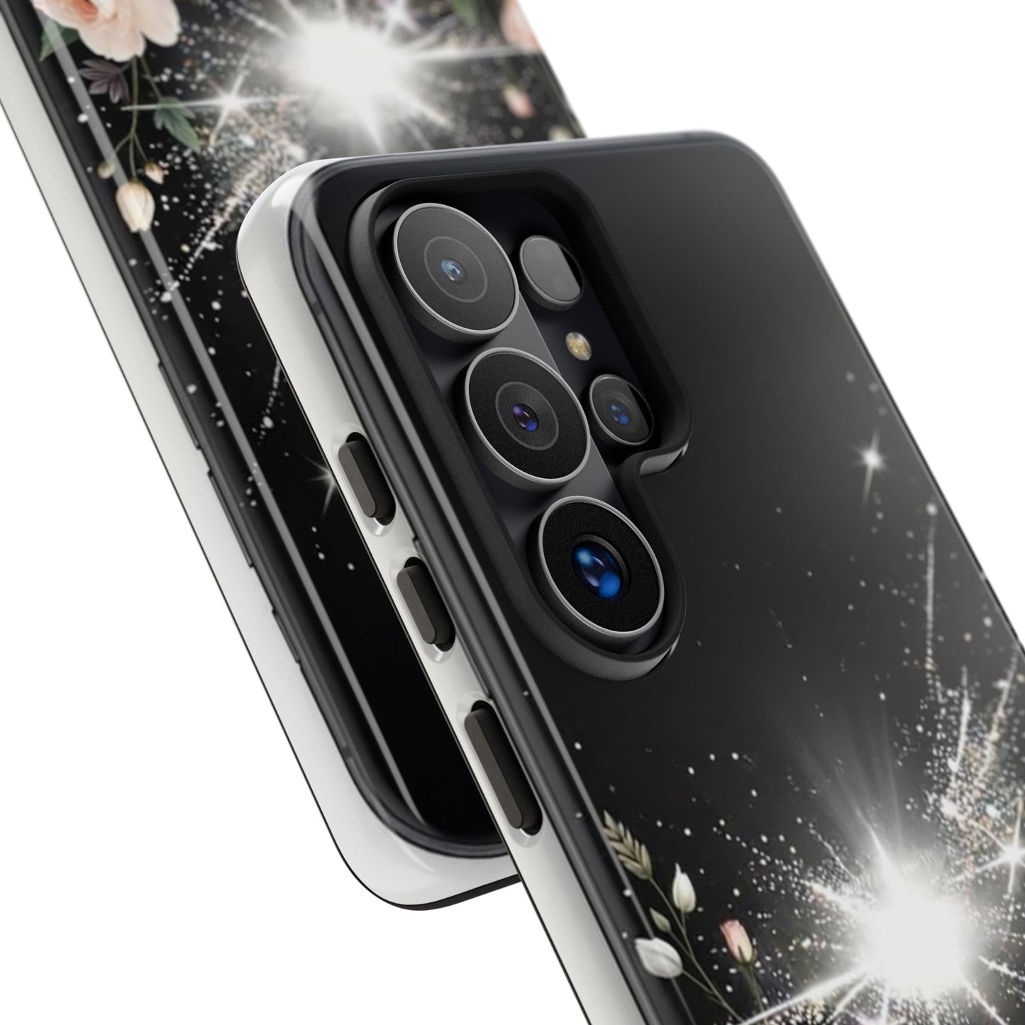Floral Burst Phone Case — Protective Black Sparkle Design