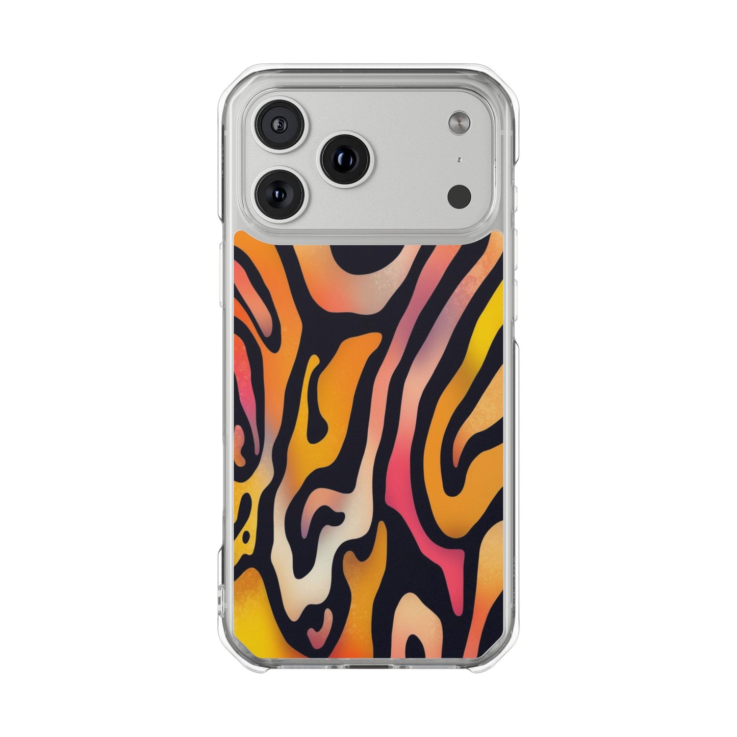 Clear Impact Phone Case — Vibrant Orange Zebra Pattern (Magnetic Compatible)