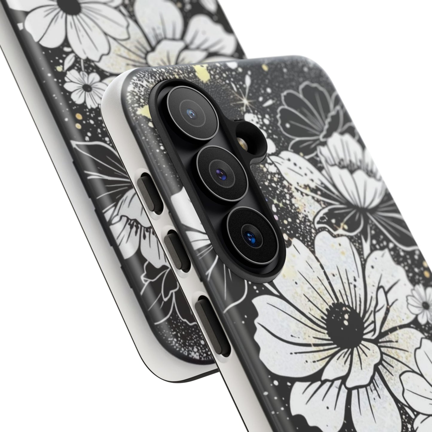 Floral Sketch Tough Phone Case – Black & White Daisy Protective Cover