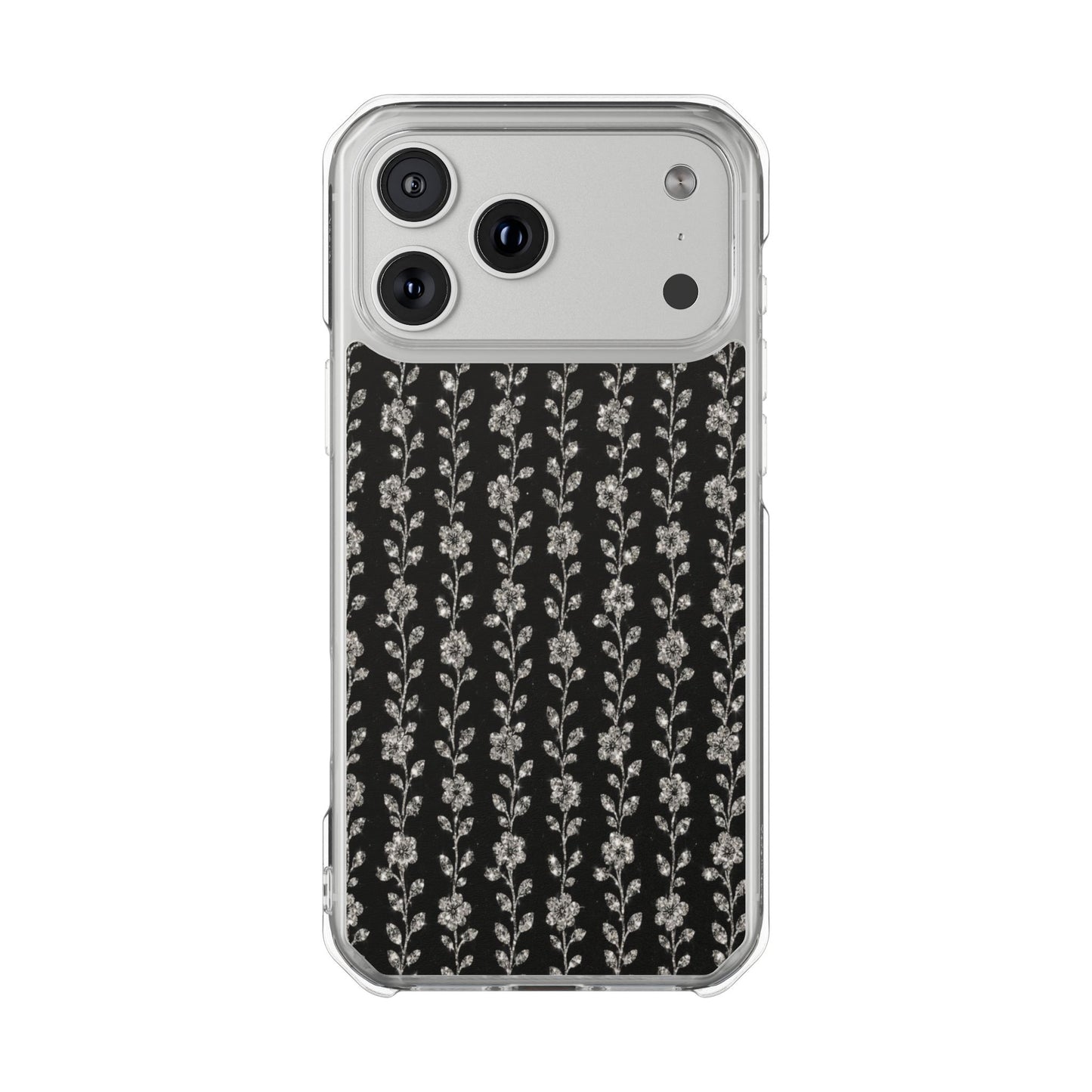 Clear Magnetic Phone Case — Minimal Black Floral Vine Pattern