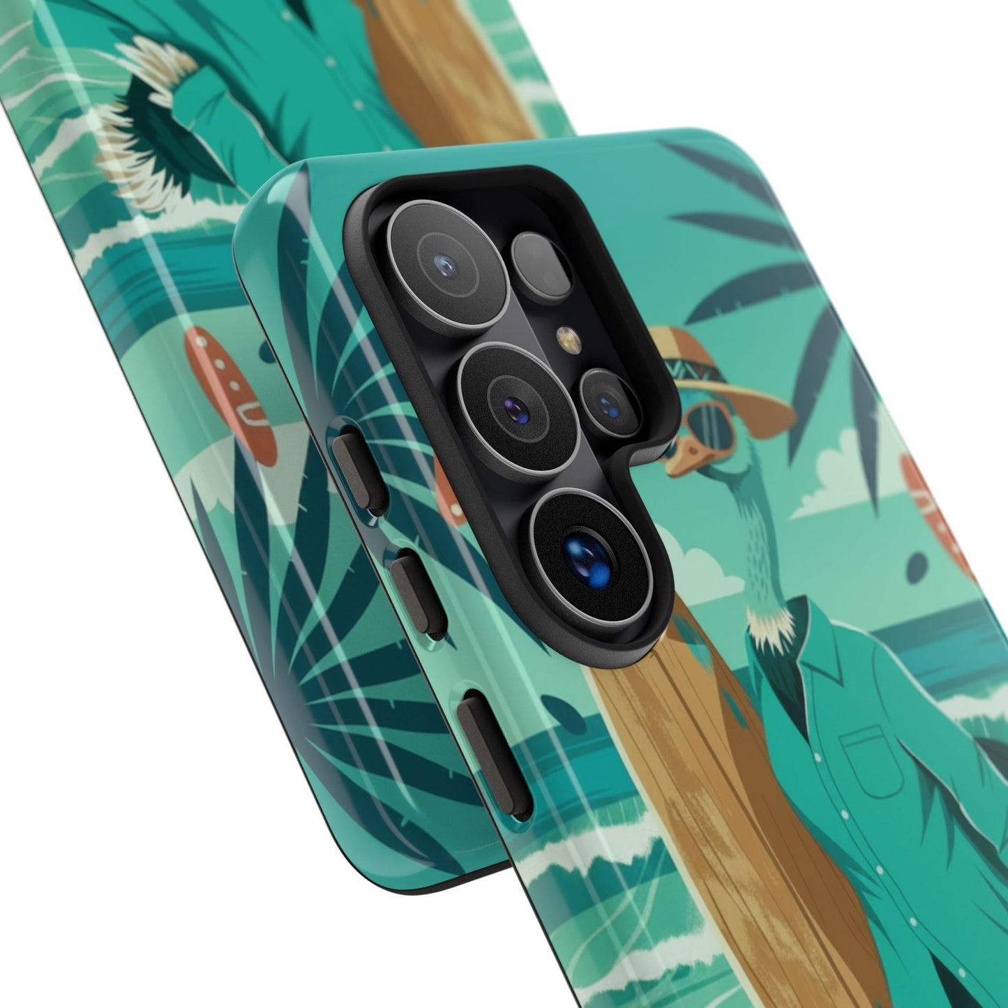 Phone Case — Retro Dressed Seagull Surfing Beach Illustration