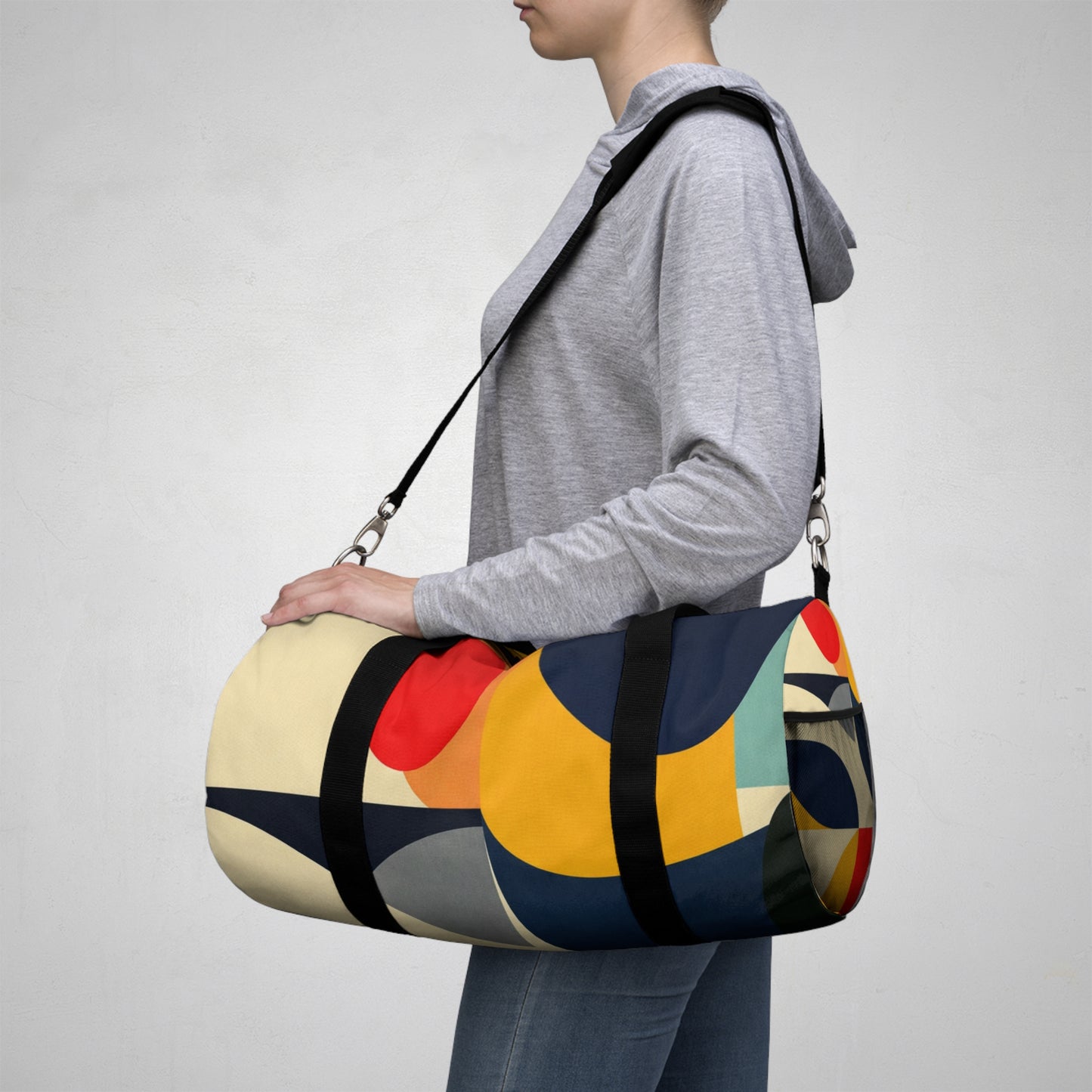 Geometric Color Block Duffel Bag — Retro Abstract Travel Gym Bag