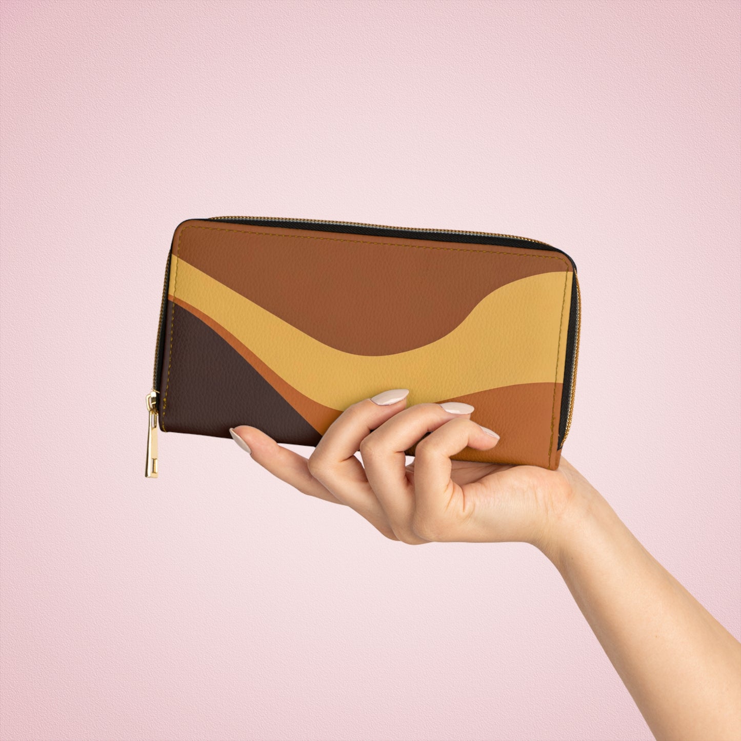 Women's Ochre Abstract Wallet - Vegan Zipper Wallet
