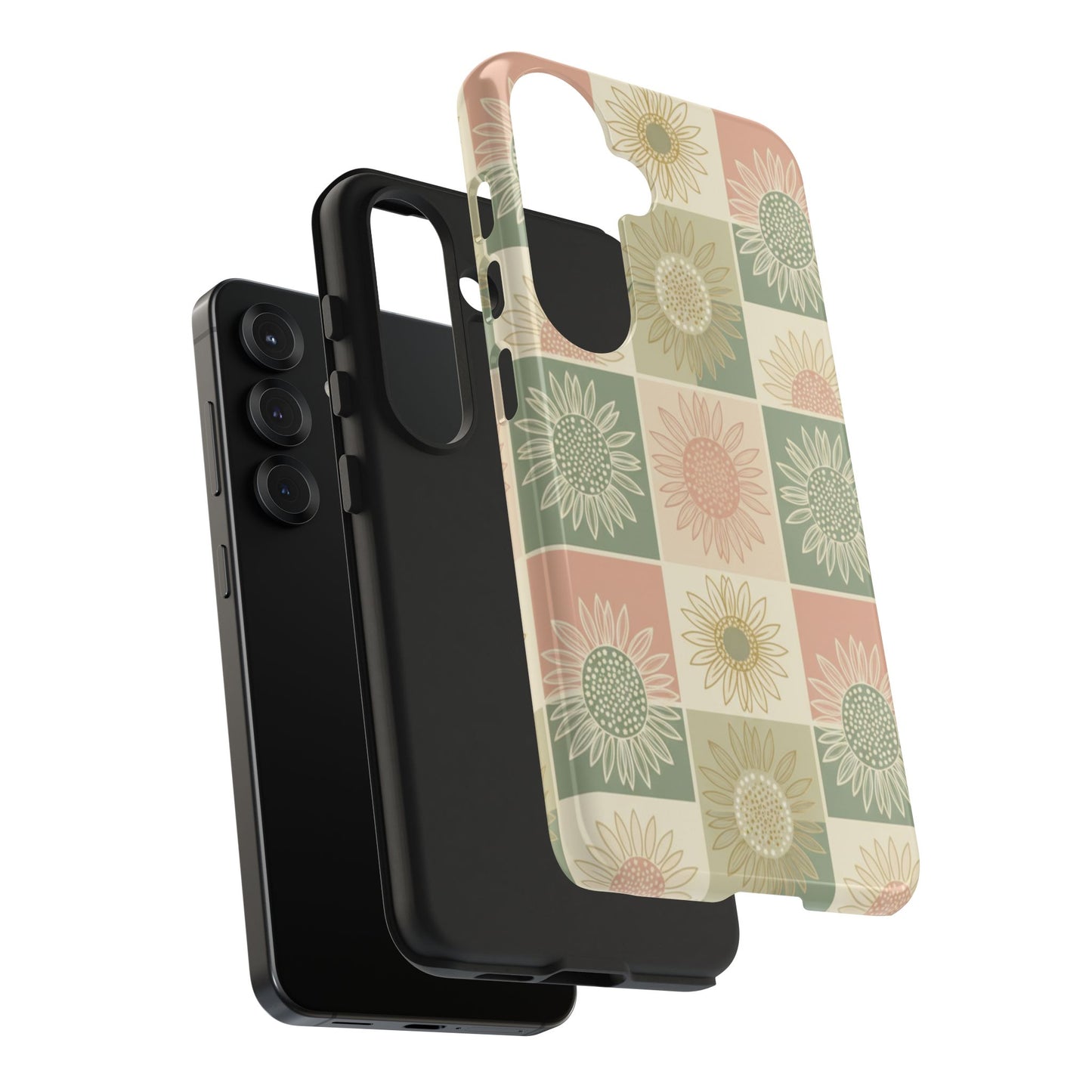 Copy of Copy of Sunflower Check iPhone Tough Phone Case — Retro Pastel Floral Protective Cover