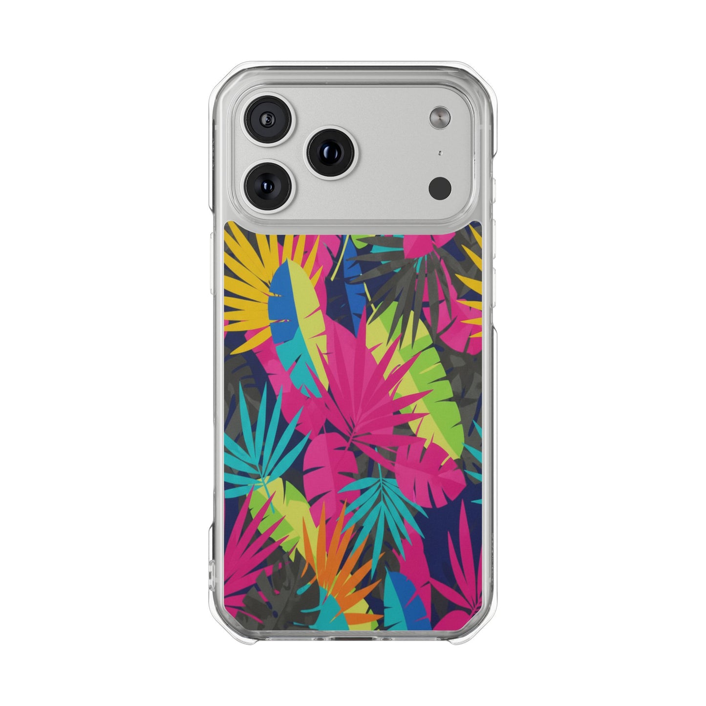Tropical Neon Leaves Phone Case — Clear Magnetic Impact Case