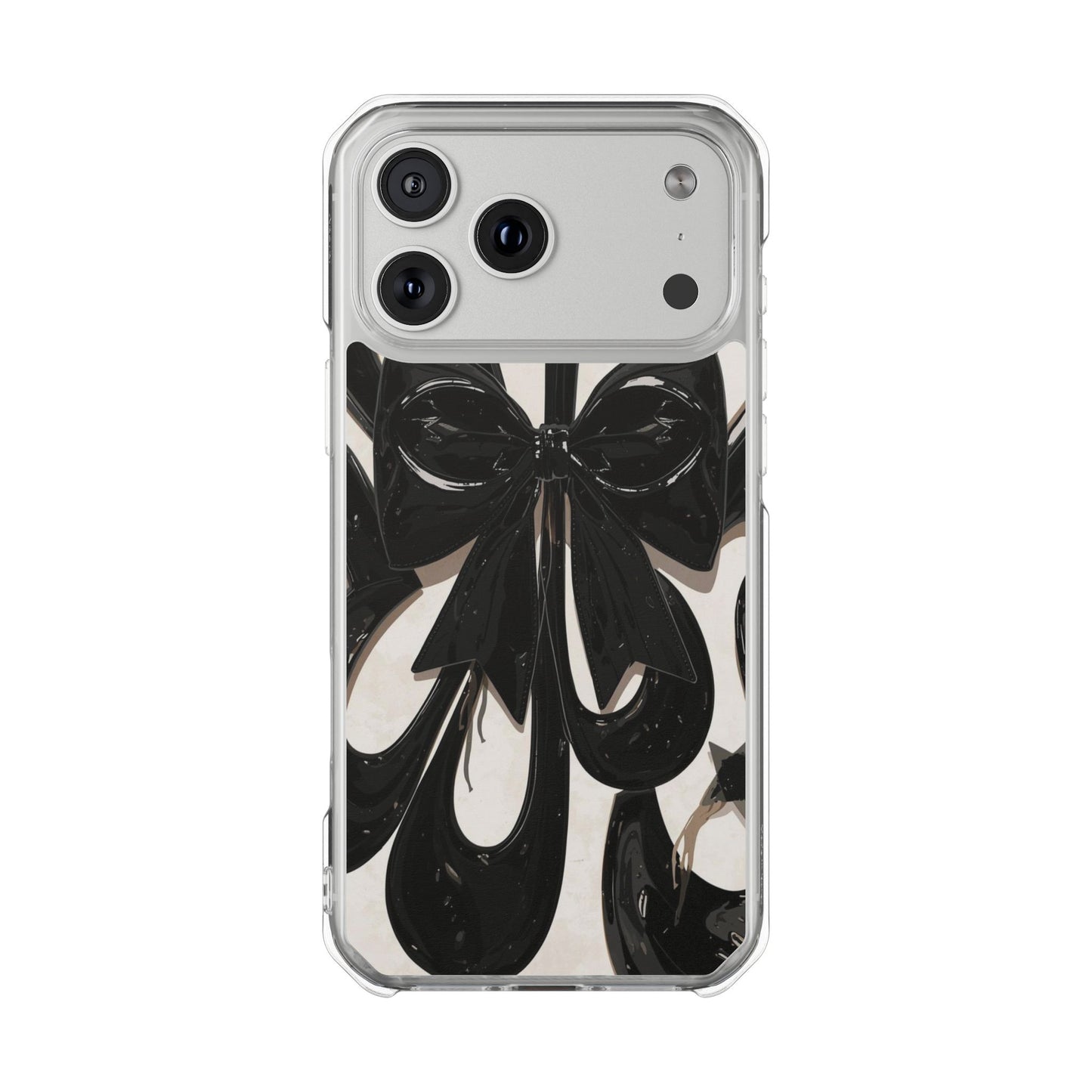 Clear Magnetic Phone Case — Black Abstract Bow Design